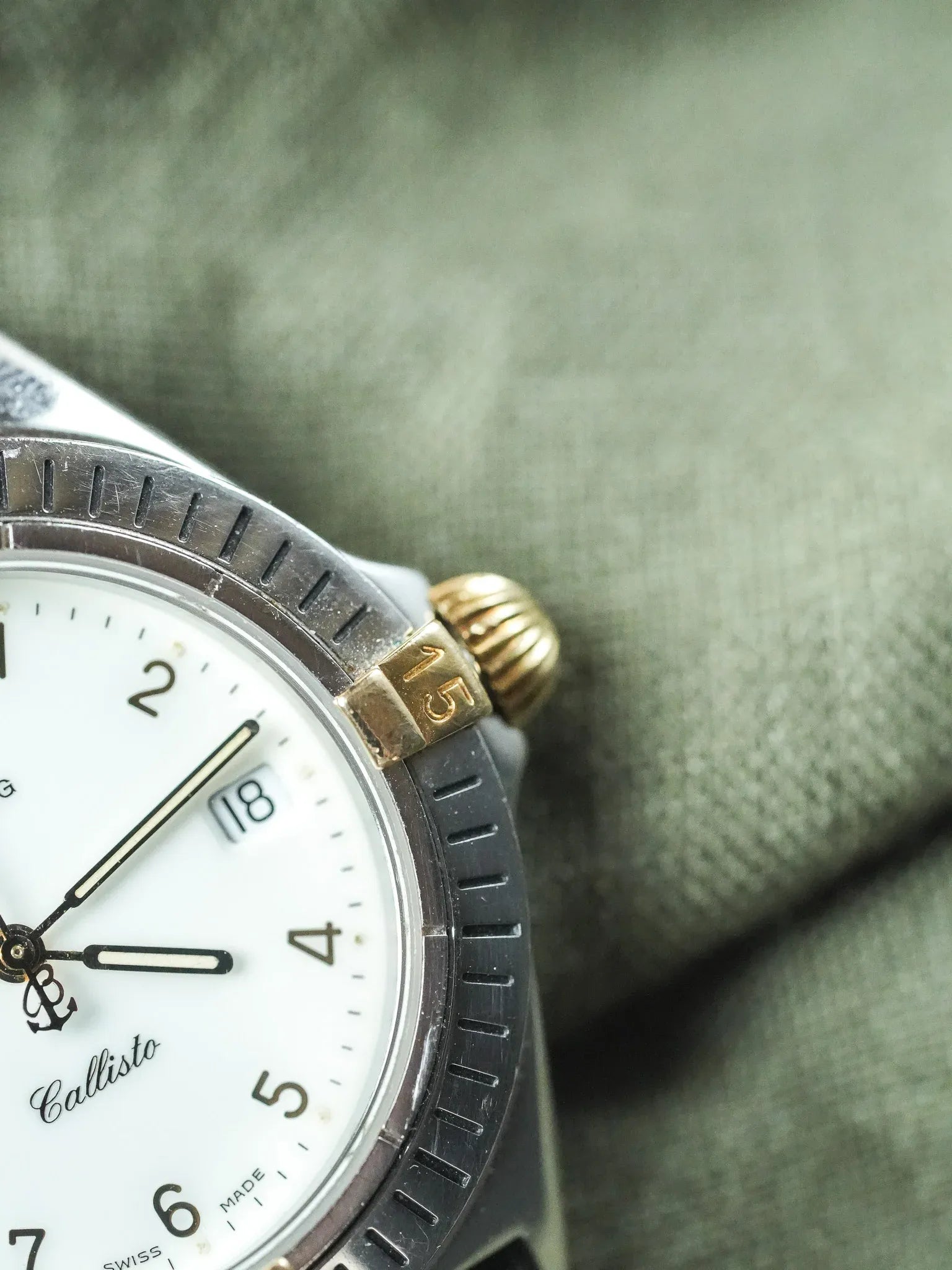 Breitling - Callisto Cadran blanc Lunette acier or - 1990s - Atelier Victor - Vintage Shop