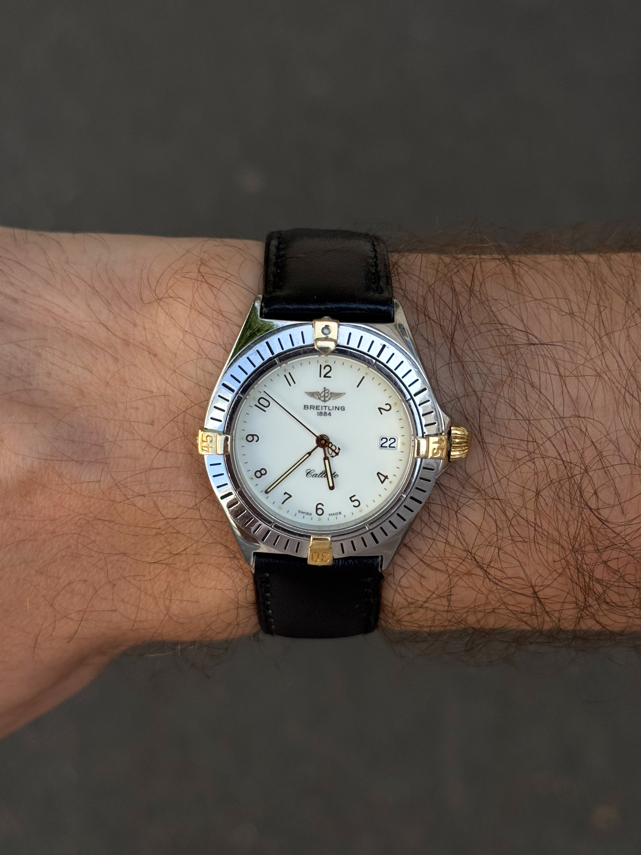 Breitling - Callisto Cadran blanc Lunette acier or - 1990s - Atelier Victor - Vintage Watch Shop