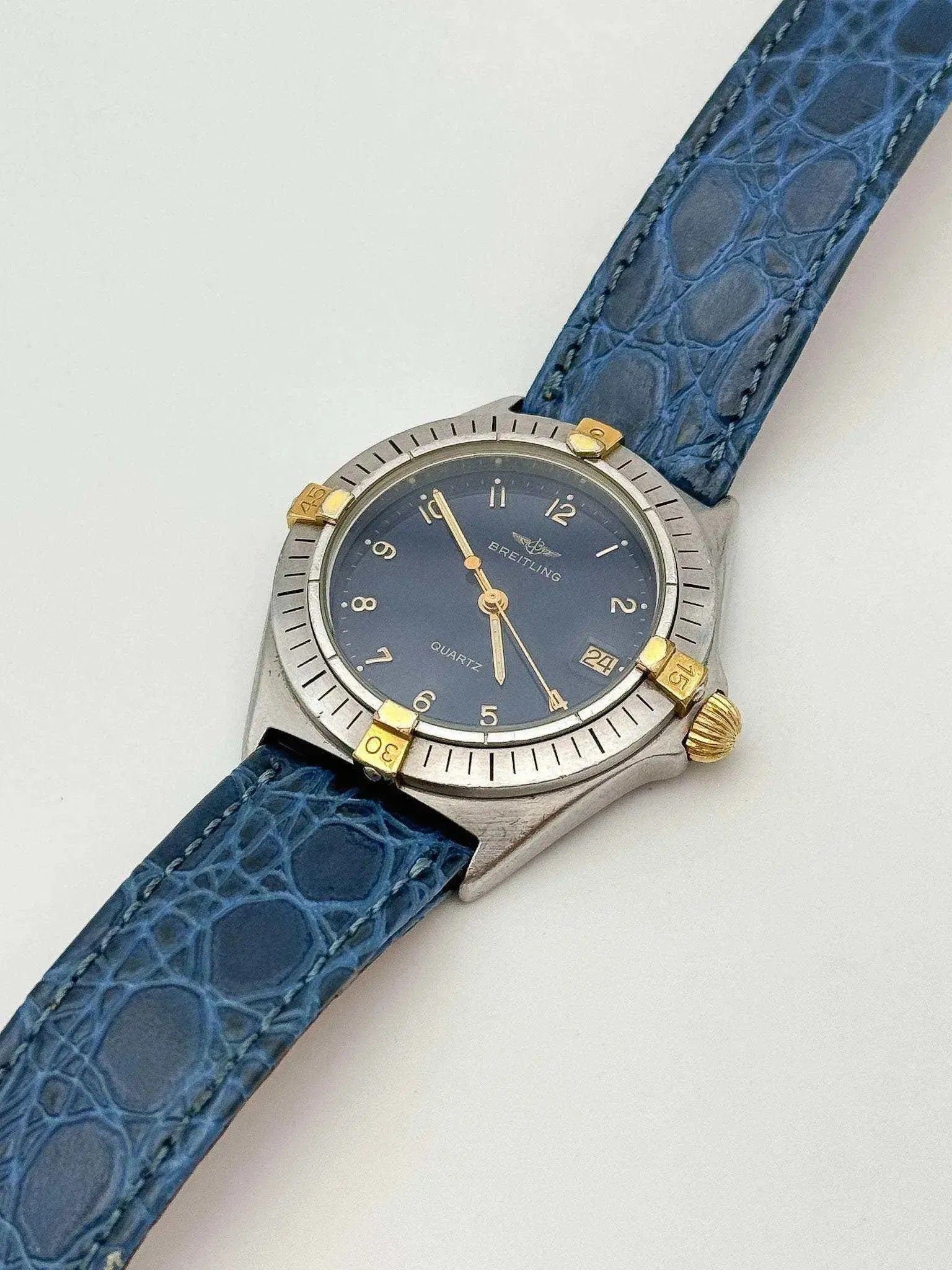 Breitling - Callisto Cadran bleu Lunette acier or - 1990s - Atelier Victor - Vintage Shop