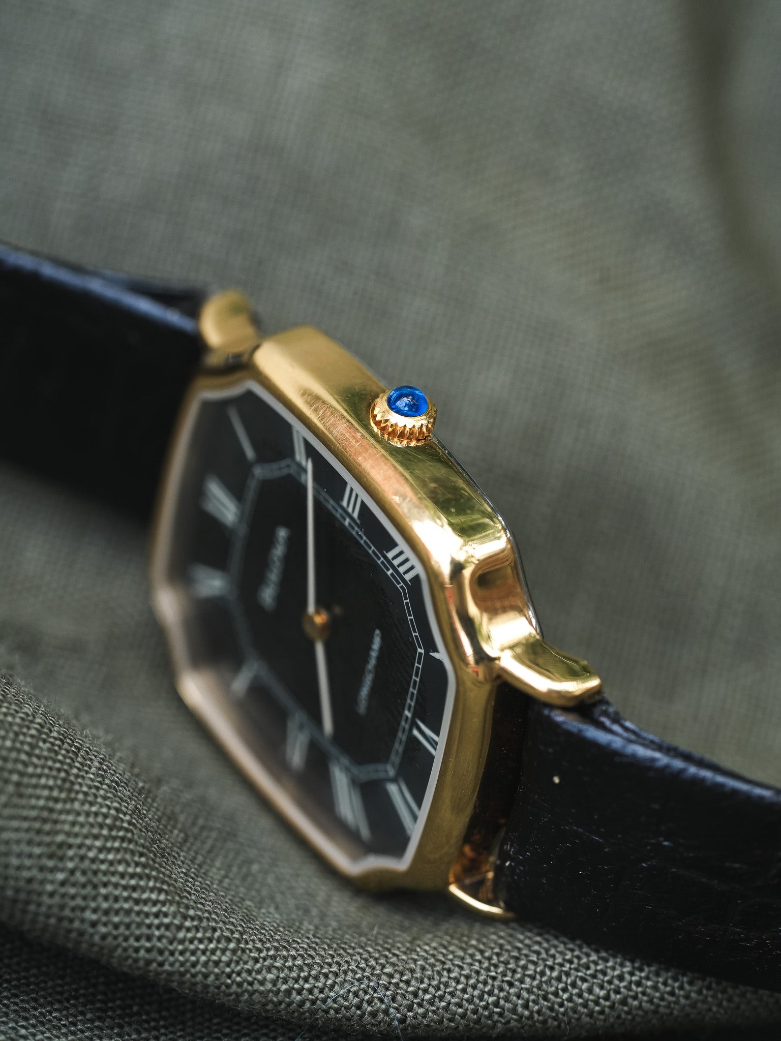 Bulova x Longchamp - Octogonale Noir Plaqué or - NOS - 1970s - Atelier Victor Paris - Vintage Watch Shop Dubai
