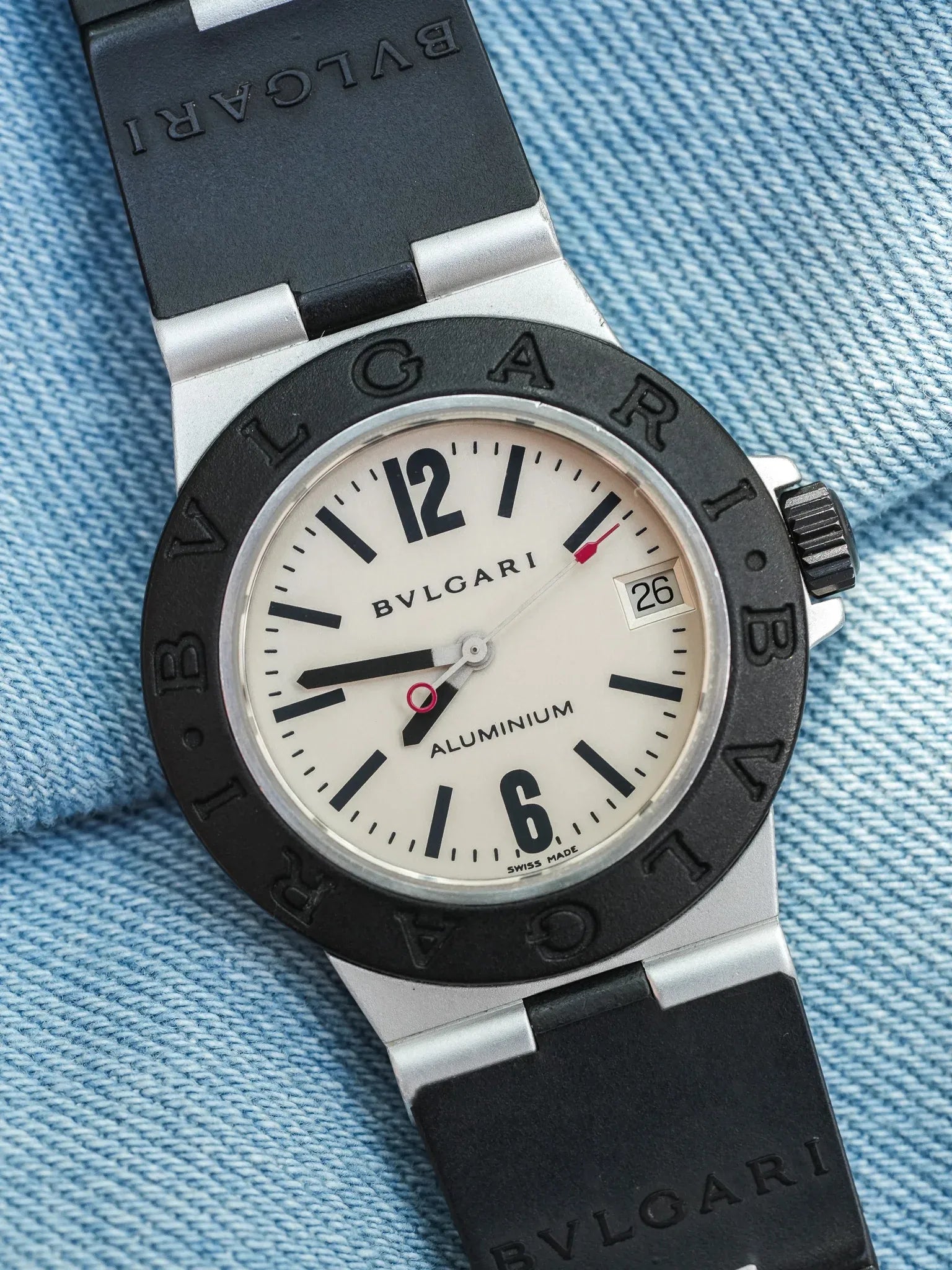 Bvlgari - Aluminum 29mm Crème Caoutchouc noir - 1990s - Atelier Victor