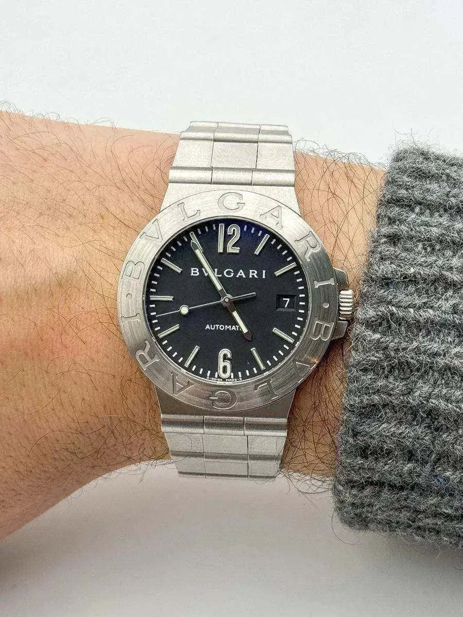 Bvlgari - Bvlgari Bracelet acier cadran noir - Boite & Papier - 2000s - Atelier Victor