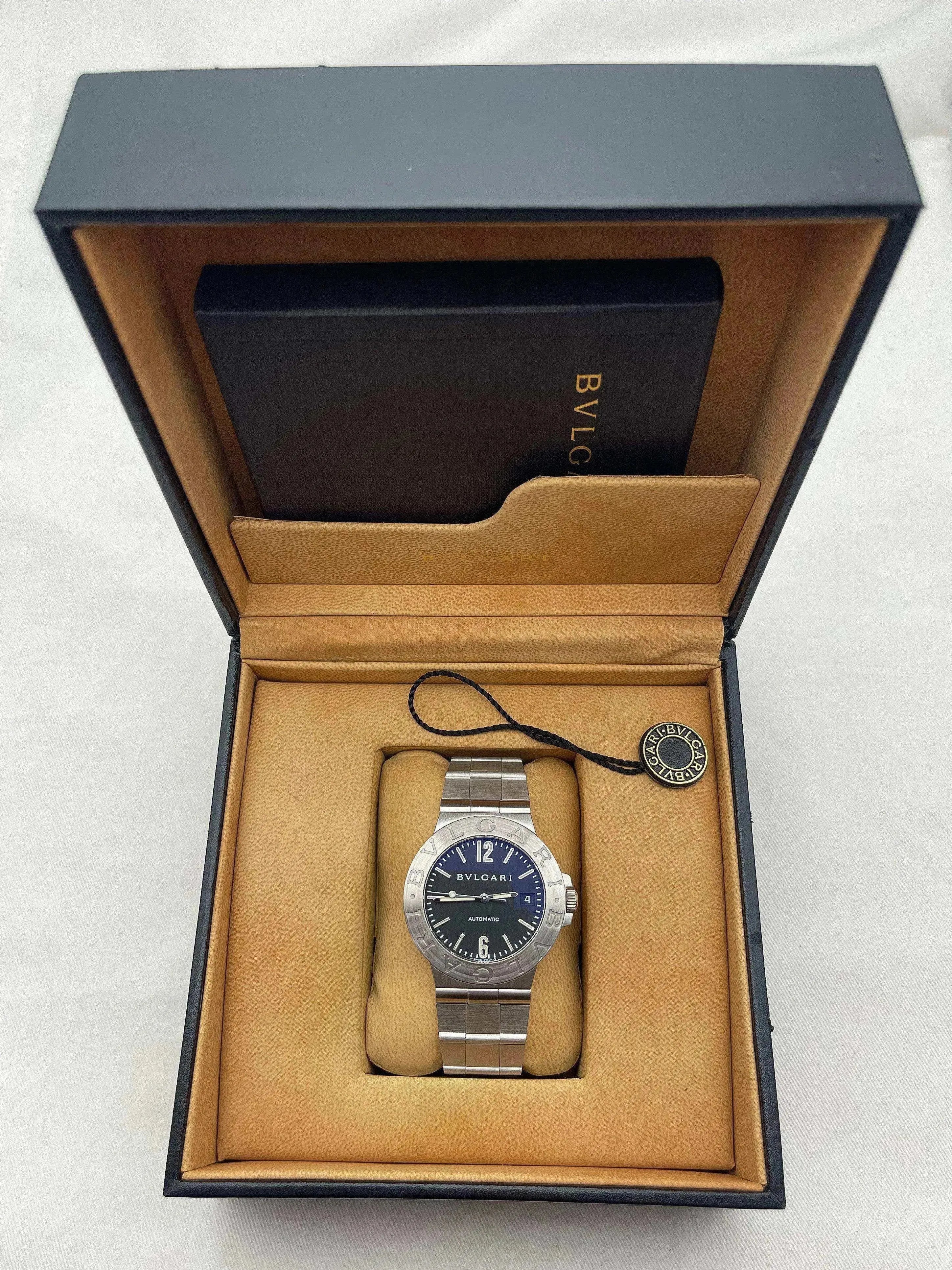 Bvlgari - Bvlgari Bracelet acier cadran noir - Boite & Papier - 2000s - Atelier Victor