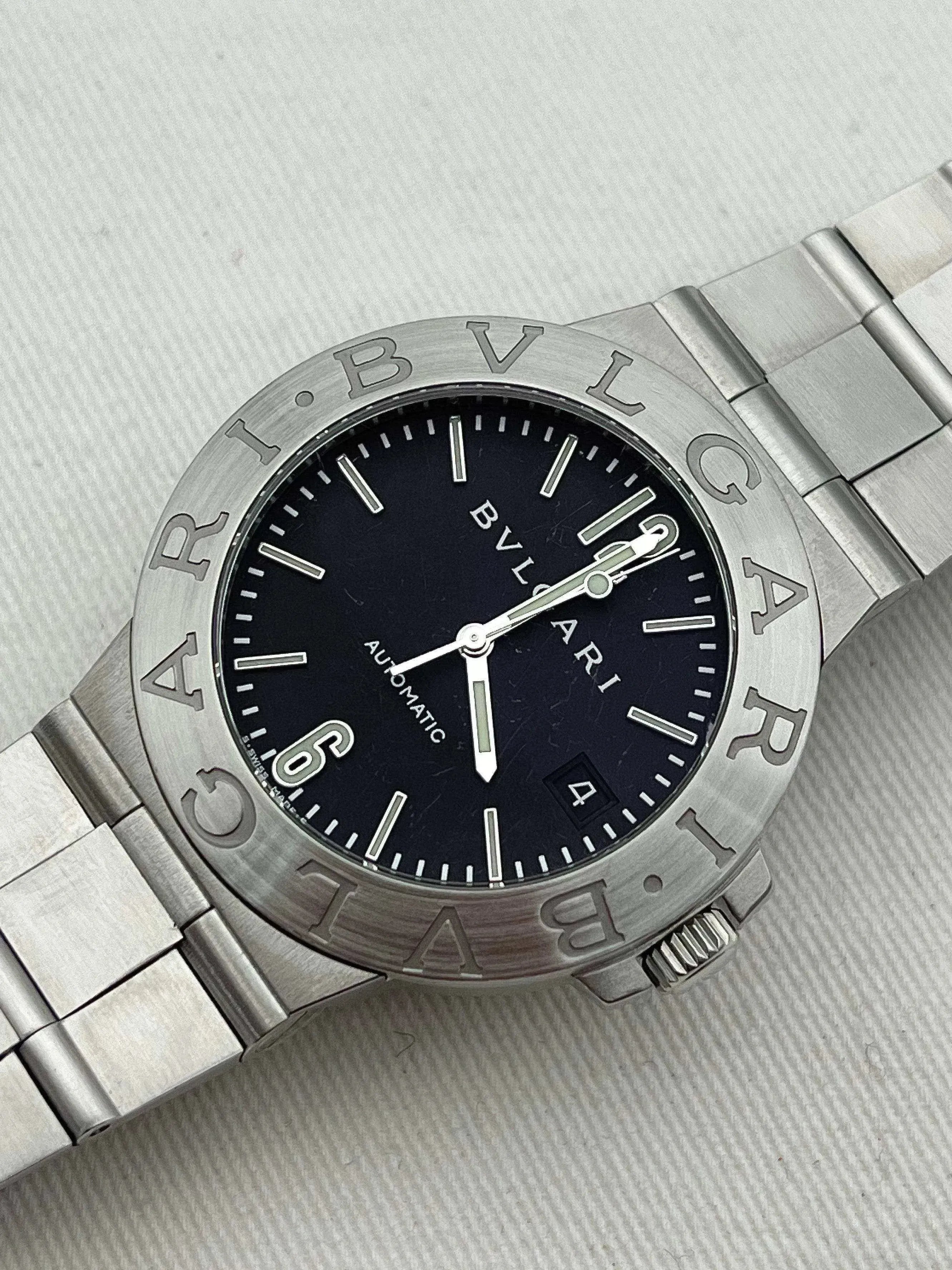 Bvlgari - Bvlgari Bracelet acier cadran noir - Boite & Papier - 2000s - Atelier Victor