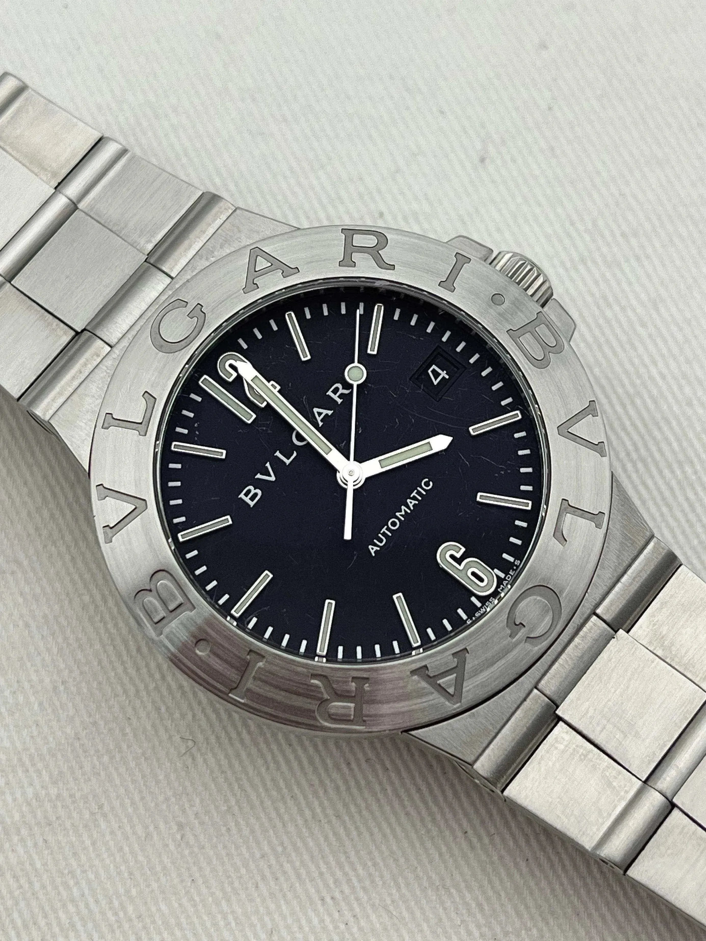 Bvlgari - Bvlgari Bracelet acier cadran noir - Boite & Papier - 2000s - Atelier Victor