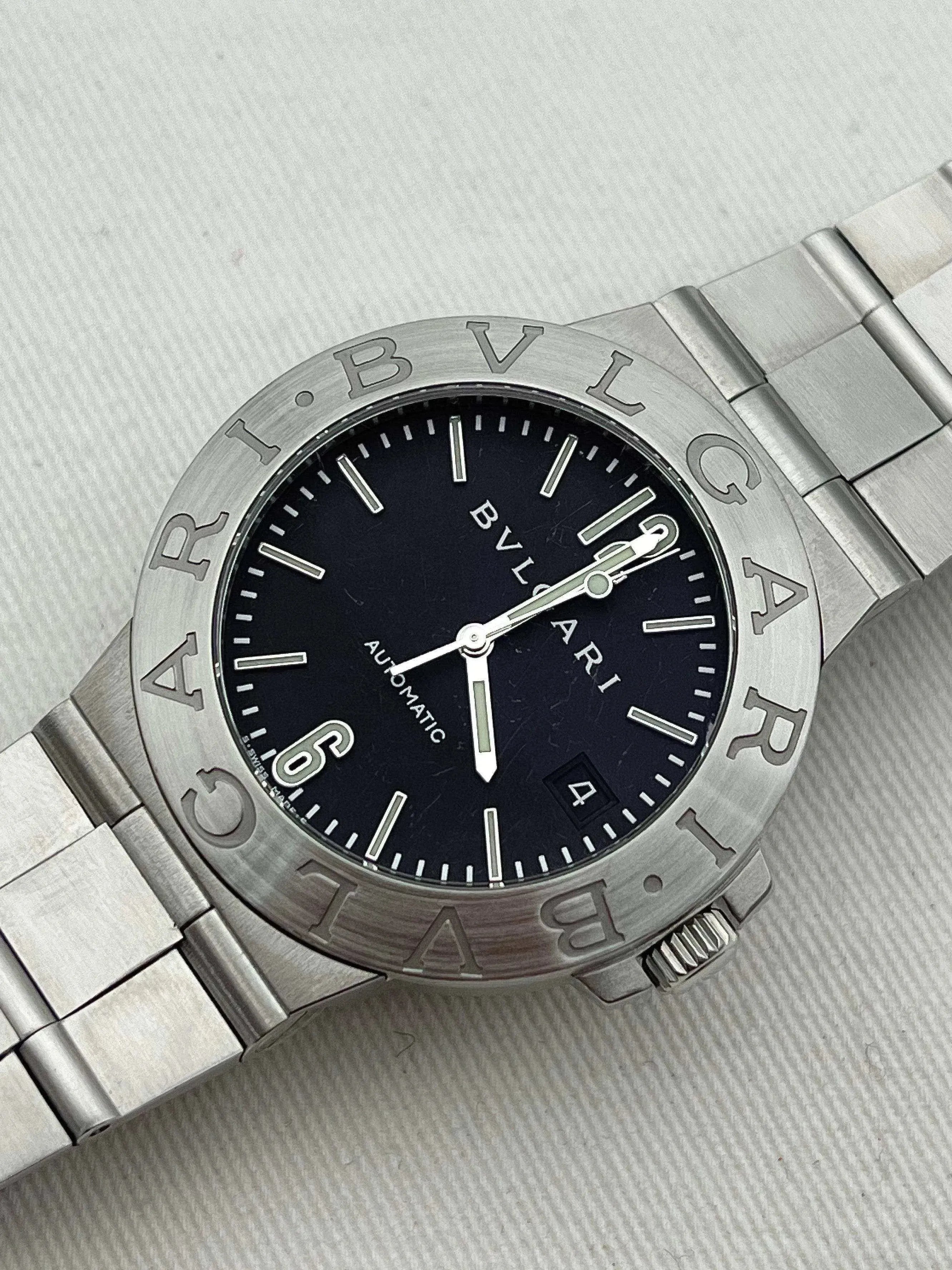 Bvlgari - Bvlgari Bracelet acier cadran noir - Boite & Papier - 2000s - Atelier Victor