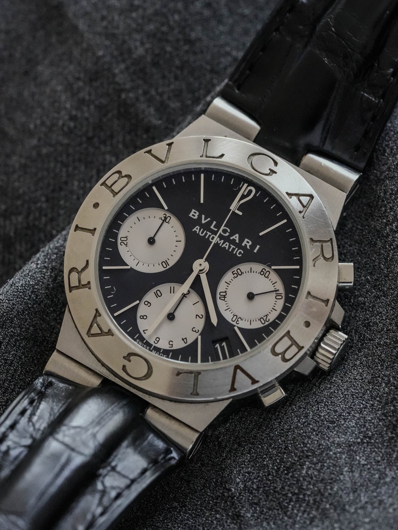Bvlgari - Diagono Chronograph Cadran Noir - 1990s - Atelier Victor Paris - Vintage Watch Shop Dubai