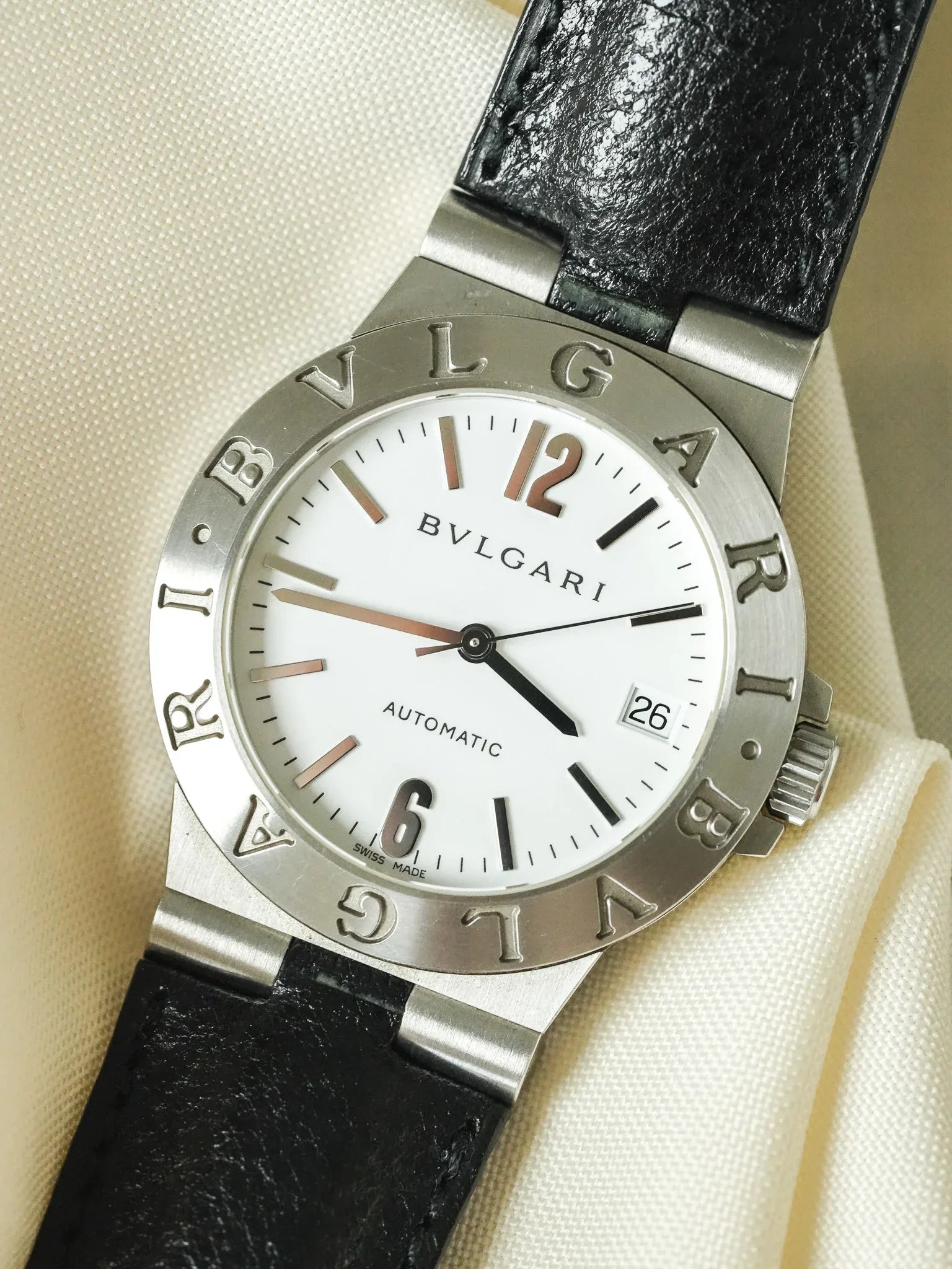 Bvlgari - Diagono LCV35S Cuir automatique cadran blanc - 2000s - Atelier Victor
