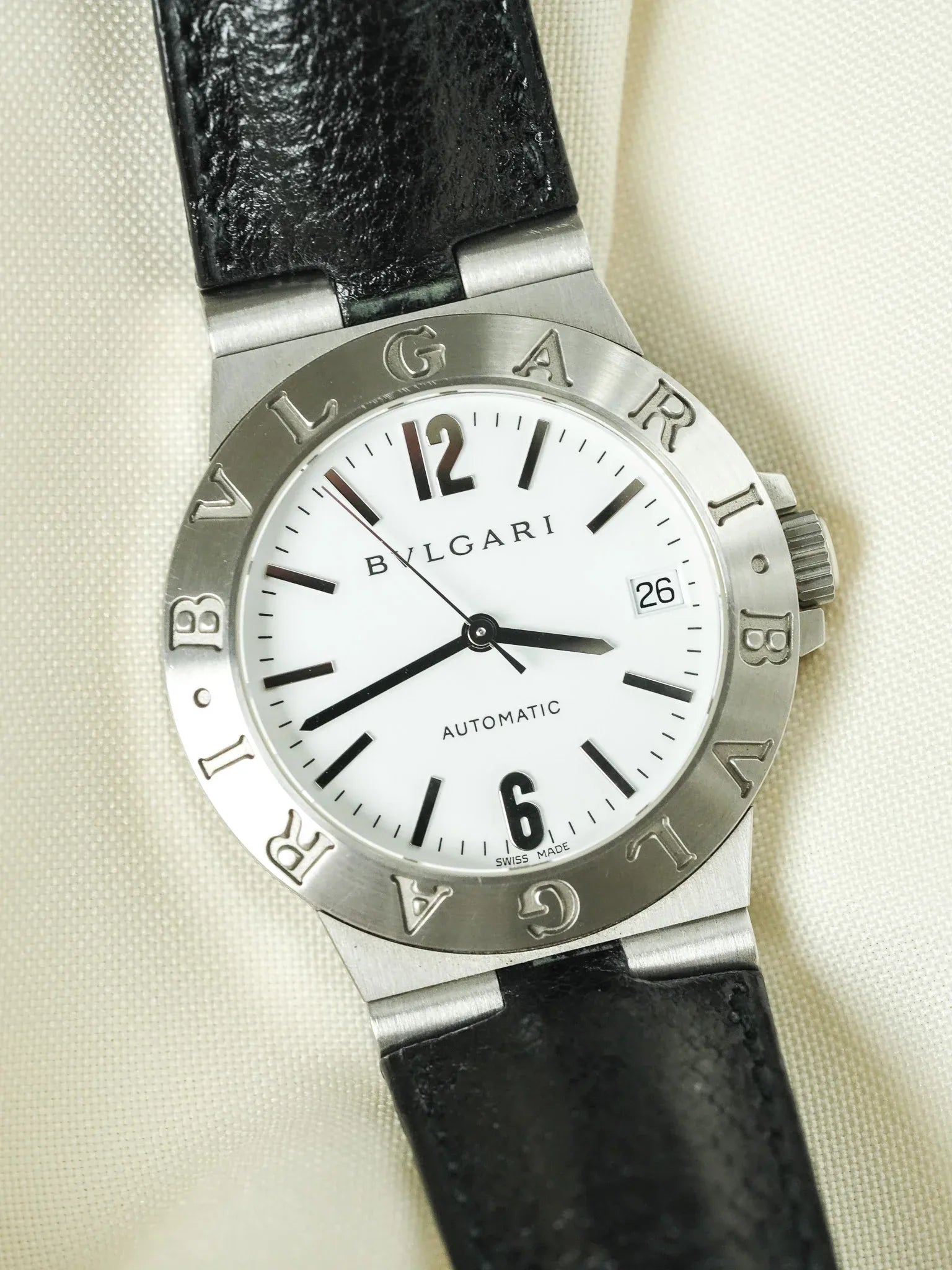 Bvlgari - Diagono LCV35S Cuir automatique cadran blanc - 2000s - Atelier Victor