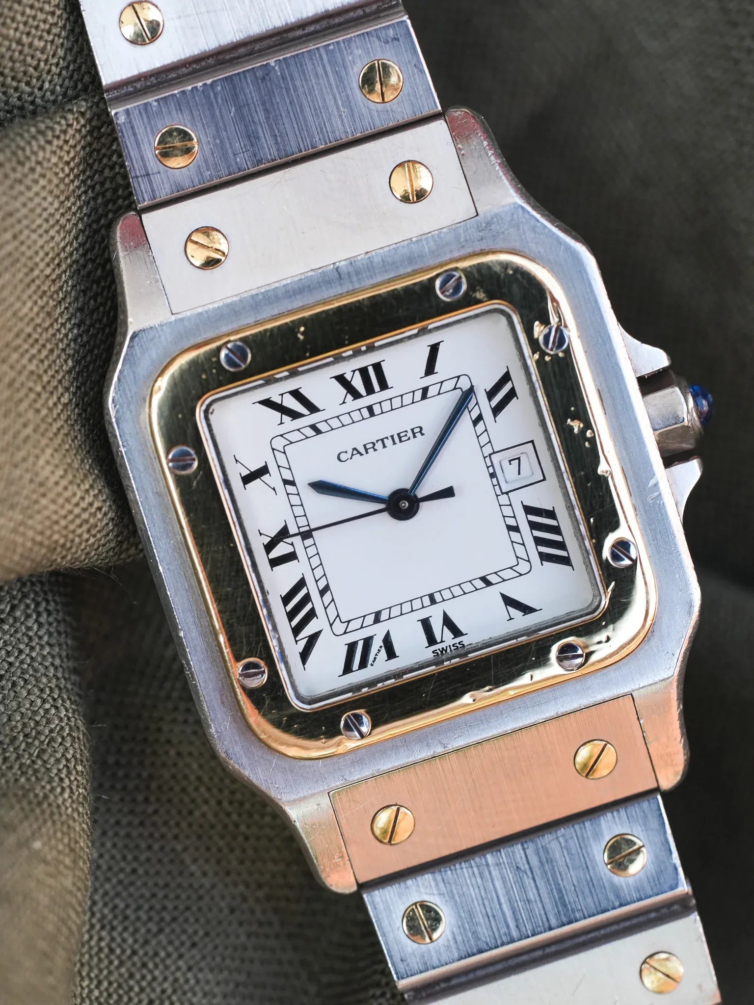 Cartier - La fameuse Santos 2961 or et acier - 1980s - Atelier Victor