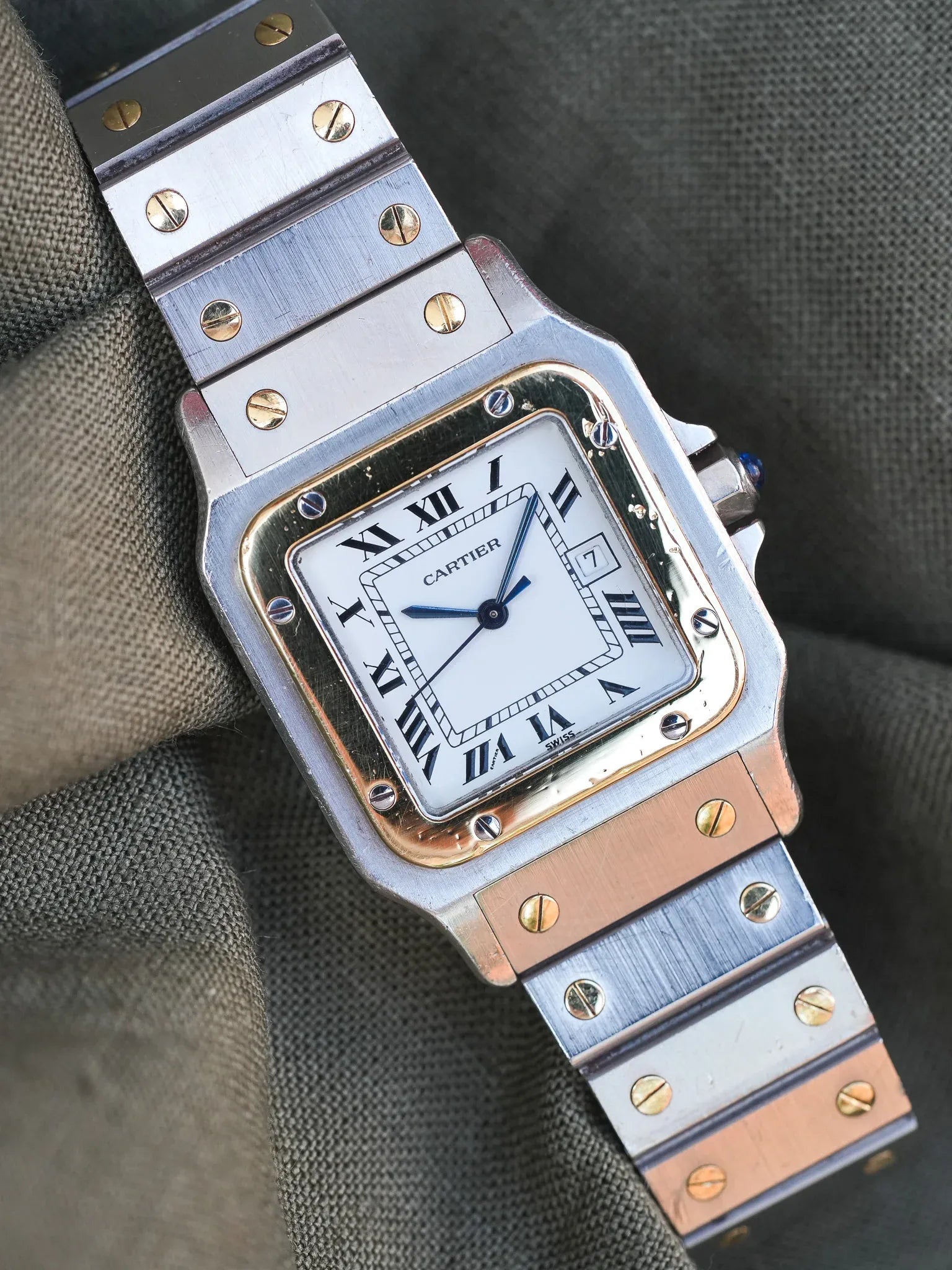Cartier - La fameuse Santos 2961 or et acier - 1980s - Atelier Victor