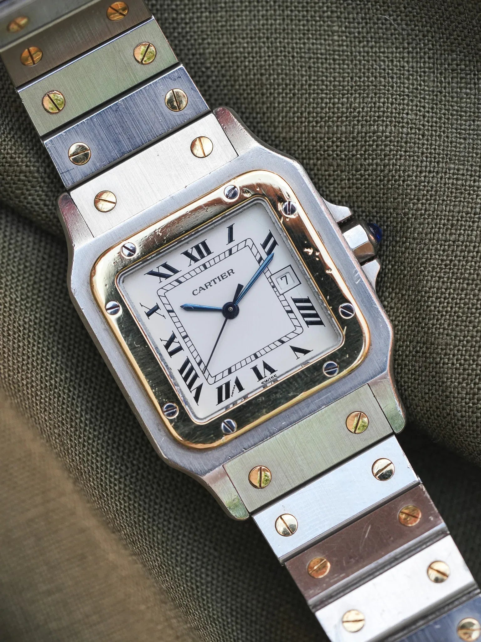 Cartier - La fameuse Santos 2961 or et acier - 1980s - Atelier Victor