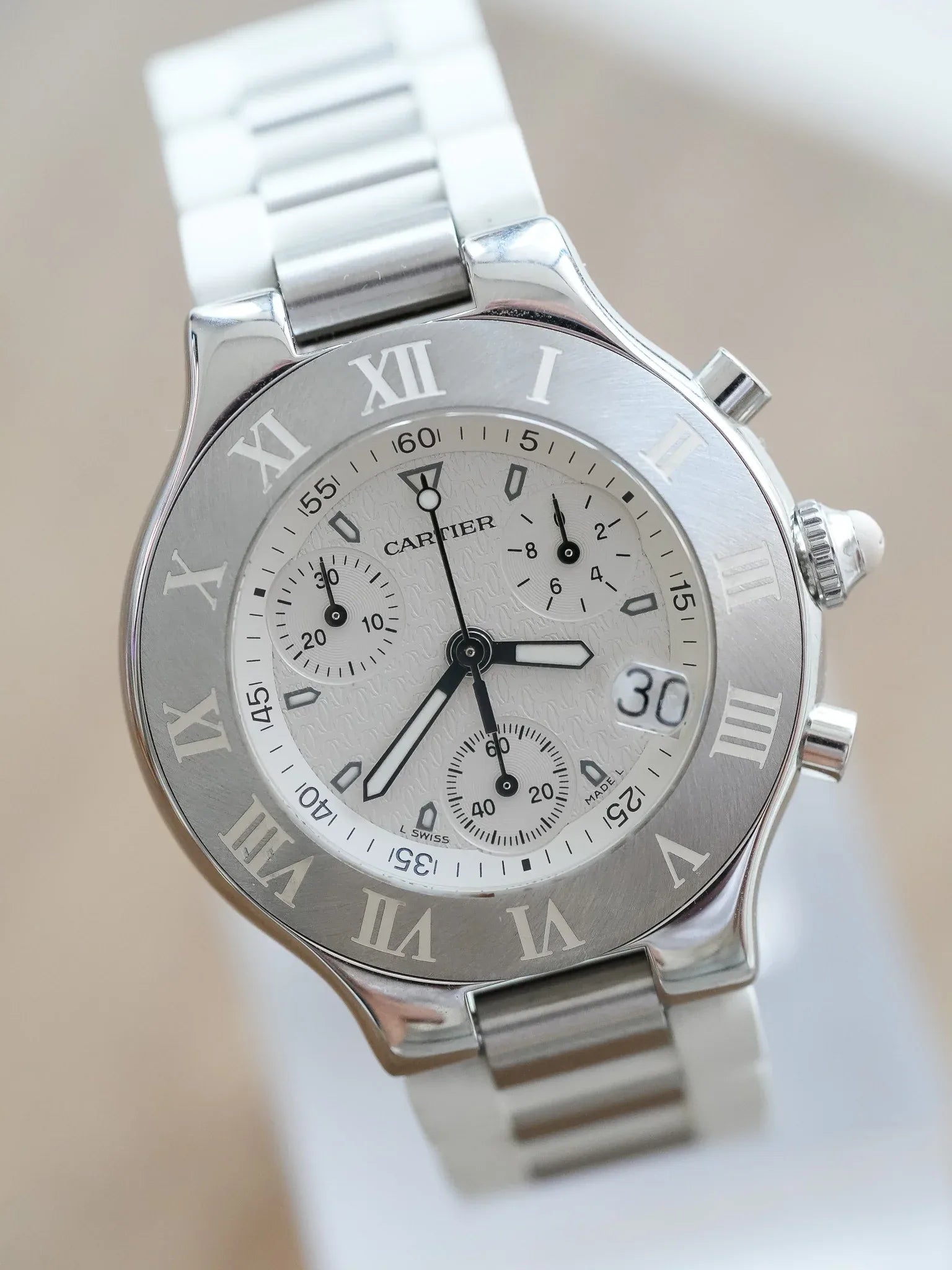 Cartier - Must Chronographe Blanc - 1990s - Atelier Victor - Vintage Shop