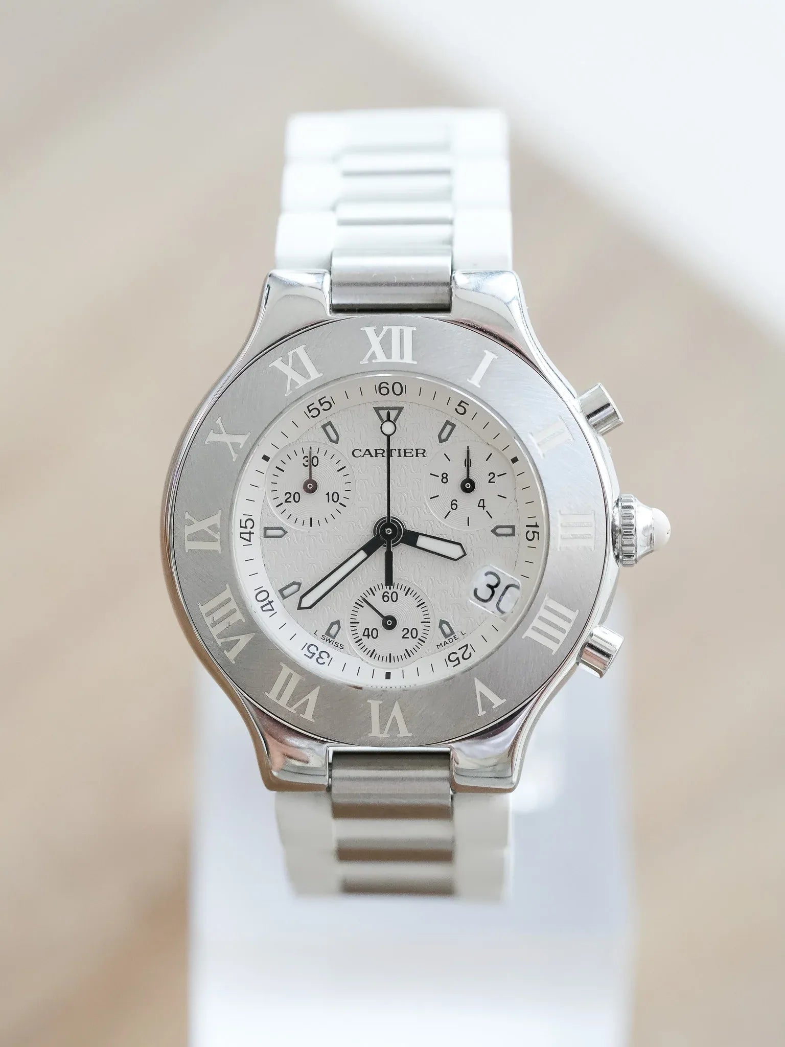 Cartier - Must Chronographe Blanc - 1990s - Atelier Victor - Vintage Shop