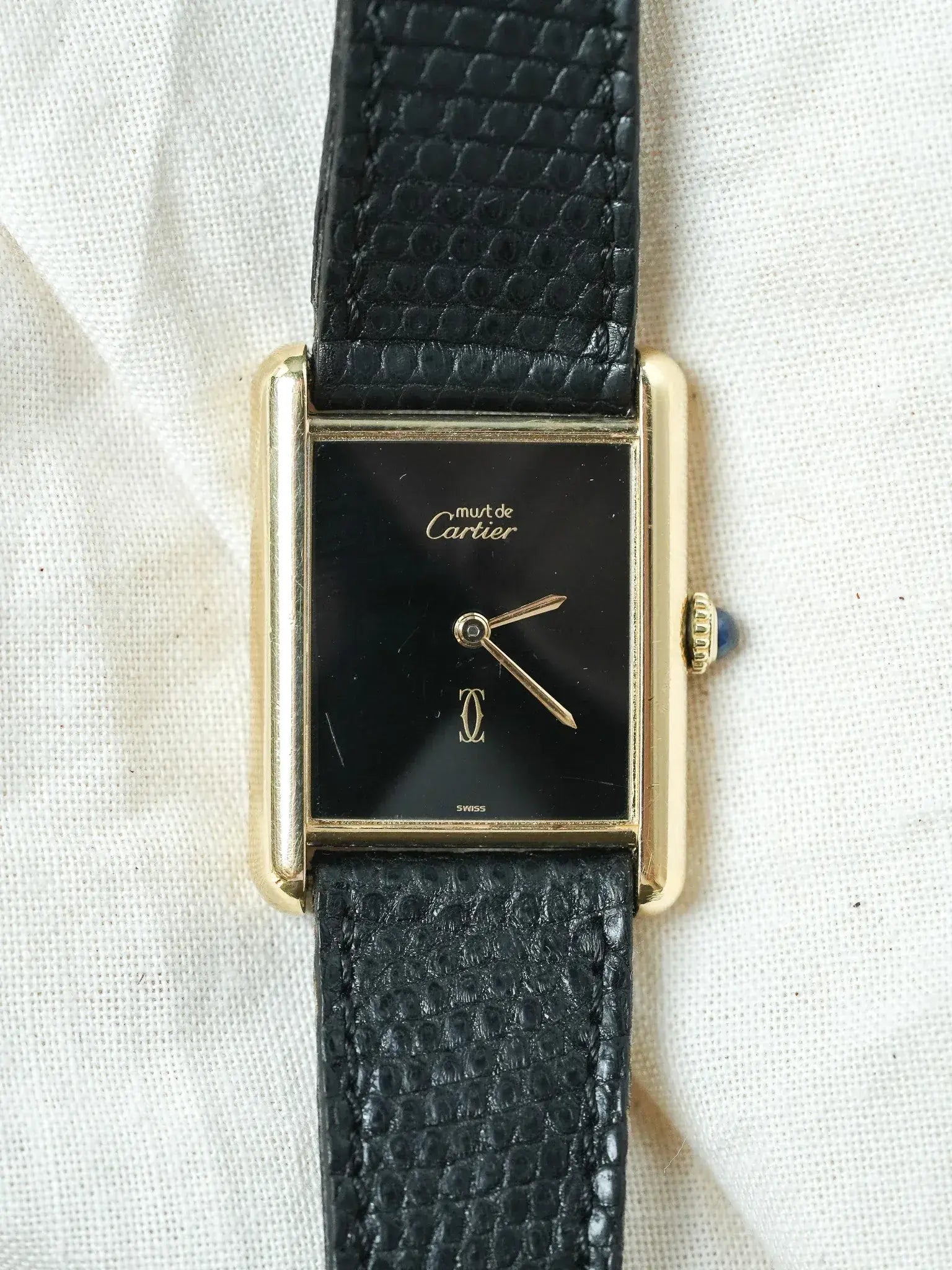 Cartier - Must de Cartier Tank 23x30 Vermeil Cadran Noir laqué - 1980s - Atelier Victor