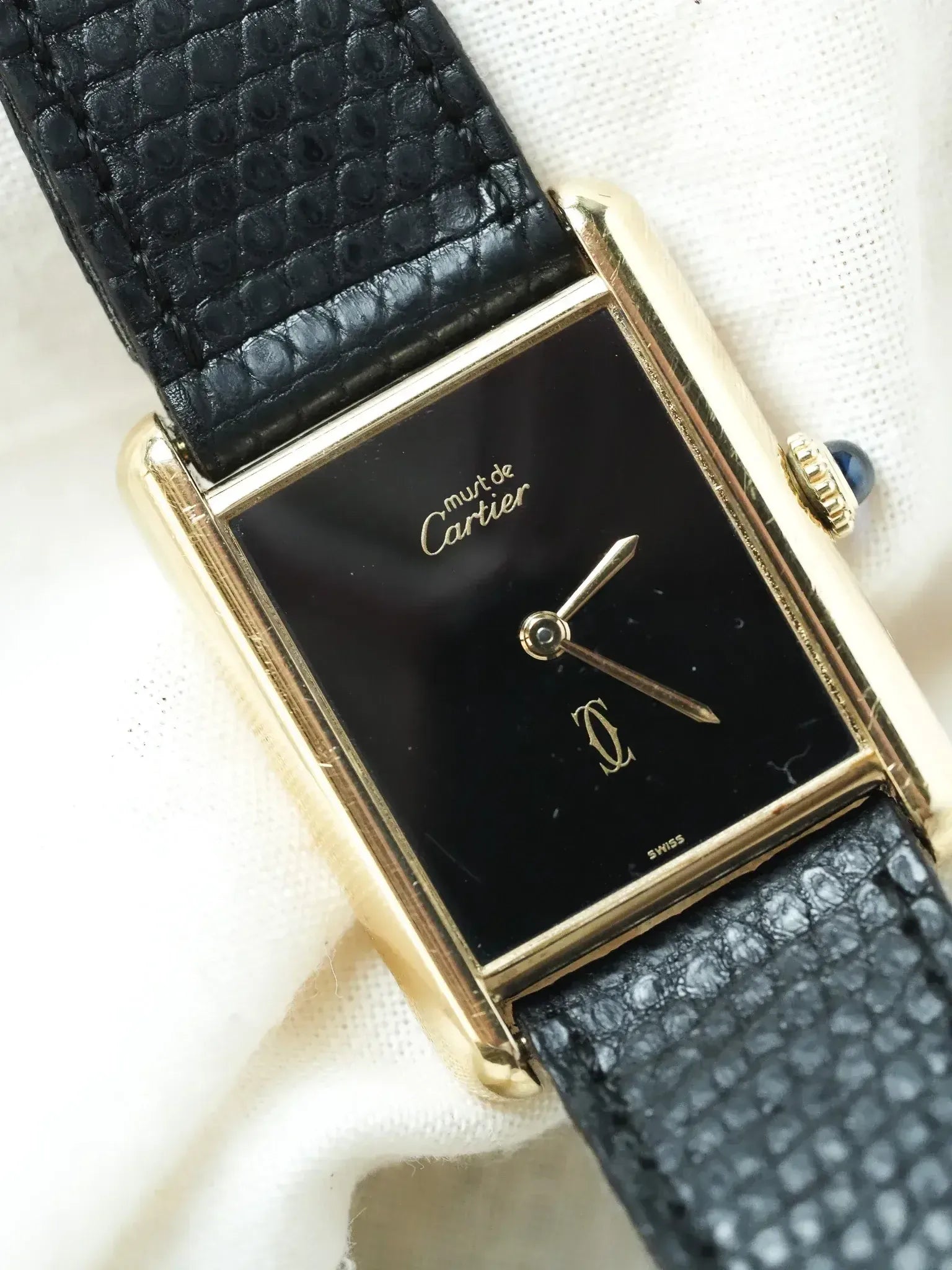 Cartier - Must de Cartier Tank 23x30 Vermeil Cadran Noir laqué - 1980s - Atelier Victor