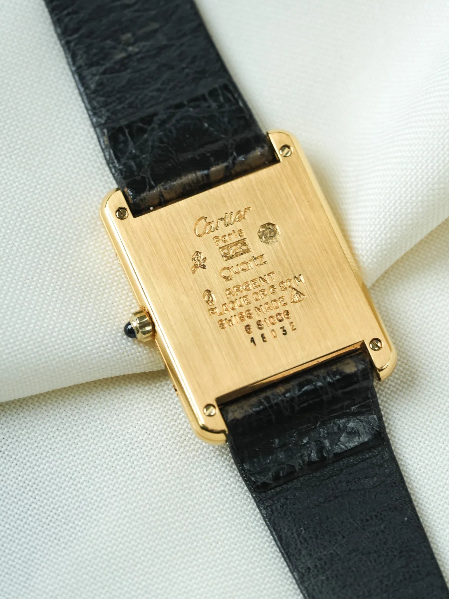 Cartier - Must de Cartier Tank 23x30 Vermeil Cuarzo Esfera Negra Gris - 1980s