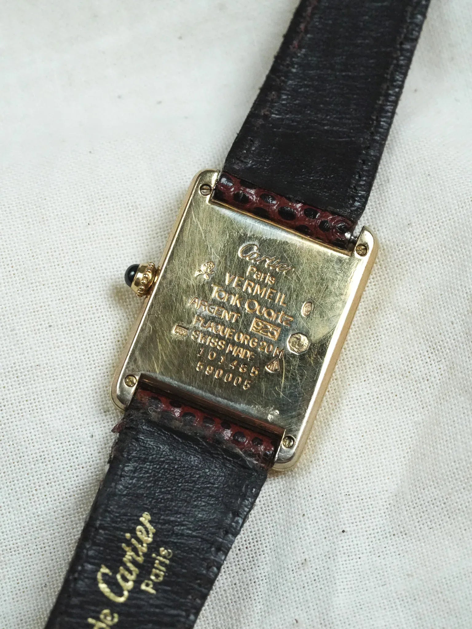 Cartier - Must de Cartier Tank Ref 590005 23x30 Vermeil Quartz Cadran Or Romain - 1980s - Atelier Victor - Vintage Shop