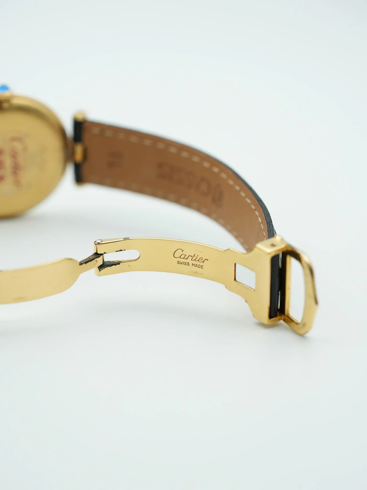 Cartier - Must de Vendôme vermeil Cadran noir avec boucle deployante - 1990s - Atelier Victor