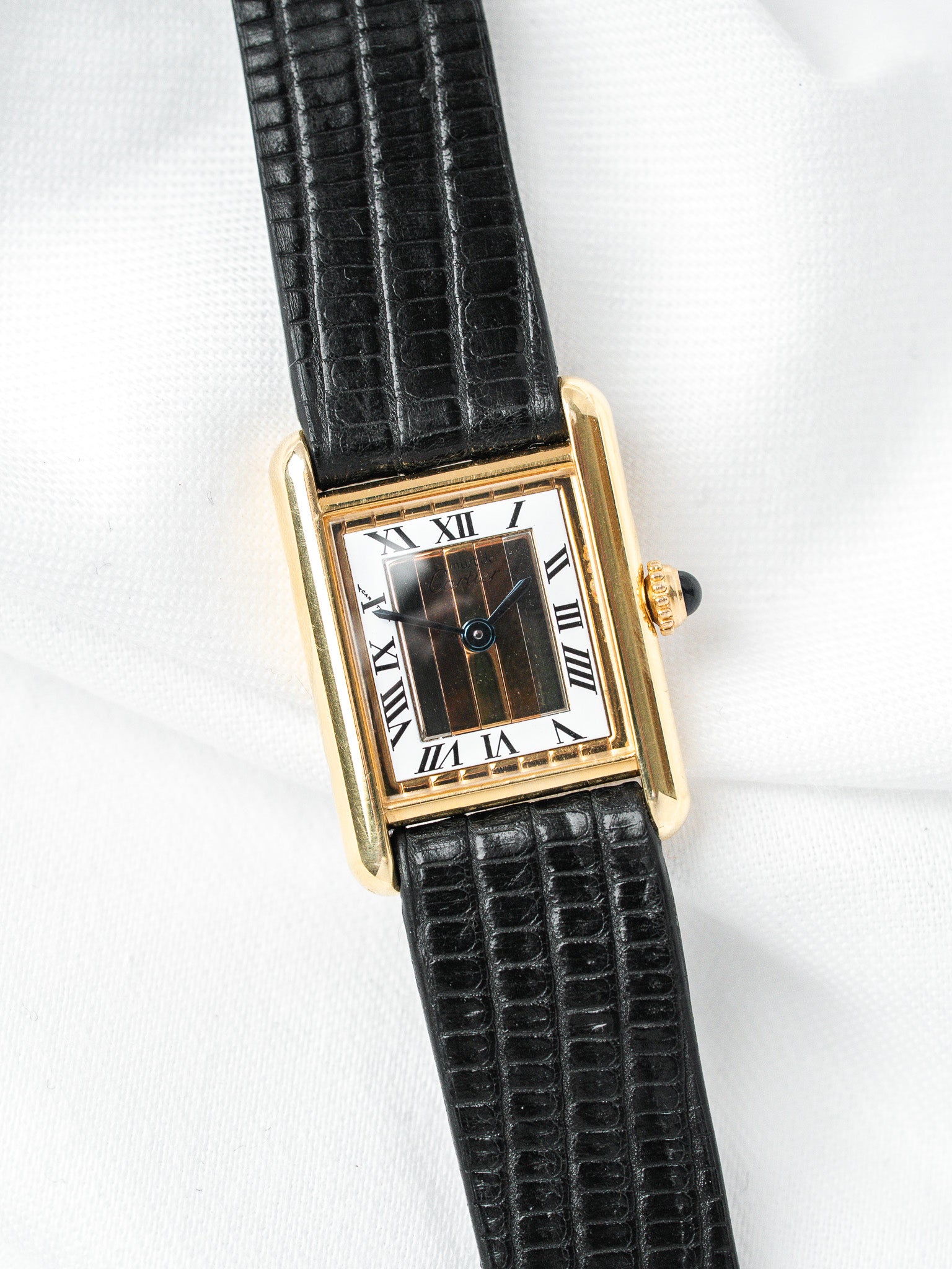 Cartier Must Tank 镀金SM — Trinity表盘(1980s)
