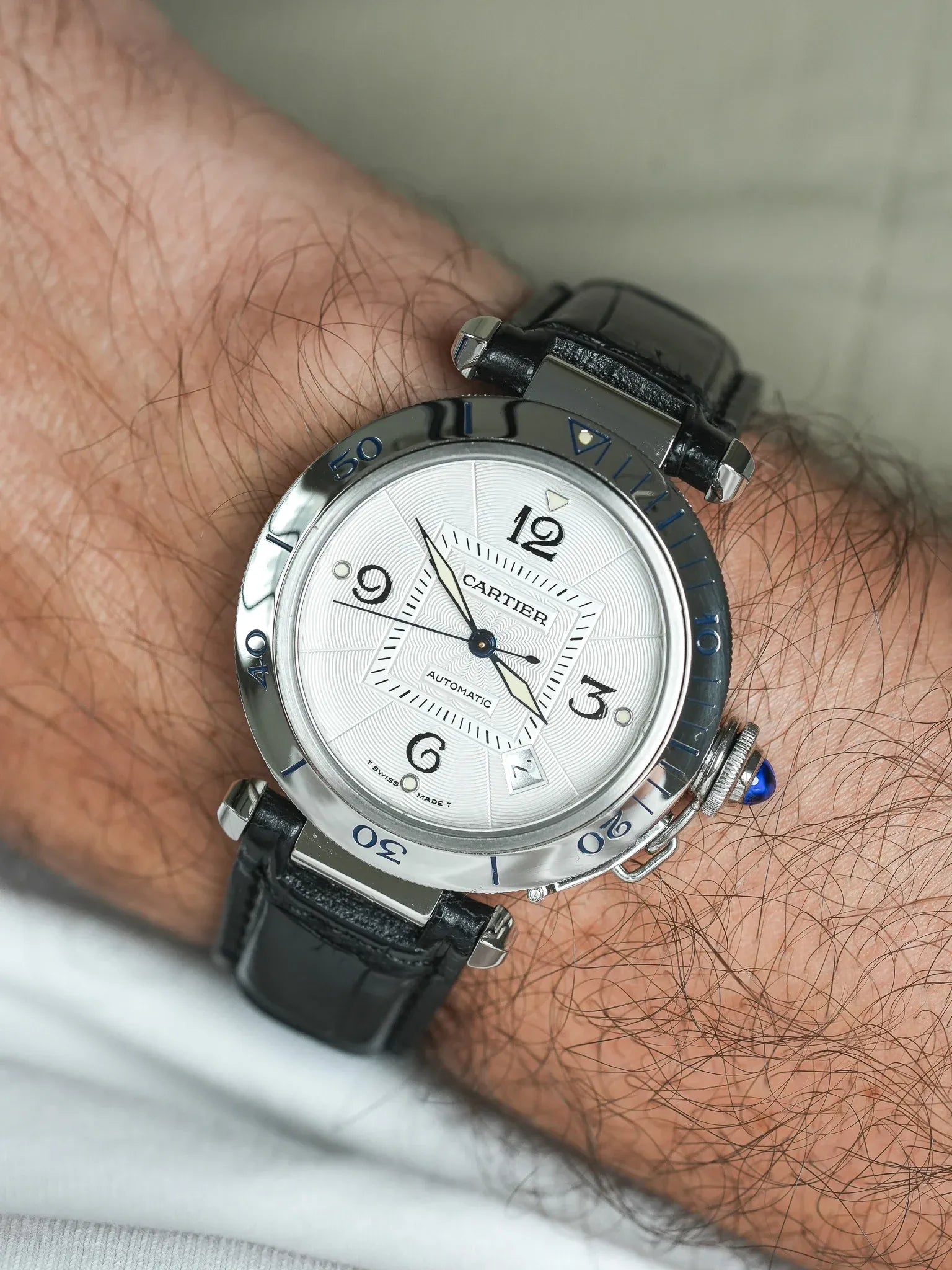 Cartier - Pasha 2378 Guilloché 38mm 钢 盒底玻璃 - 1990s