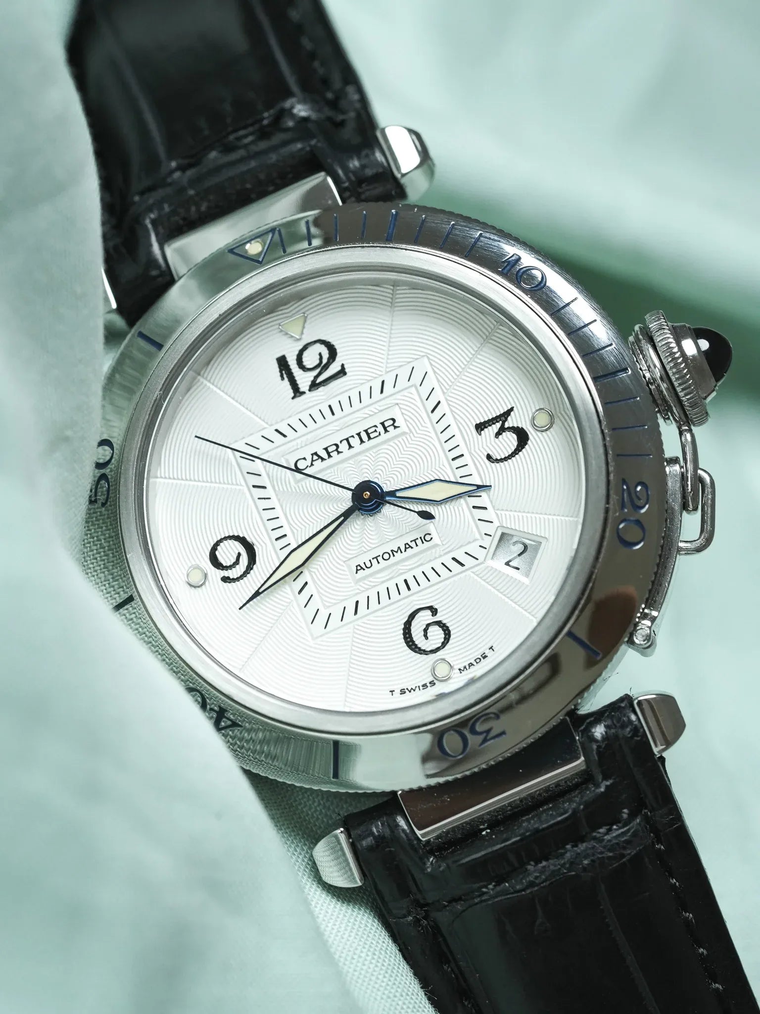 Cartier - Pasha 2378 Guilloché 38mm 钢 盒底玻璃 - 1990s