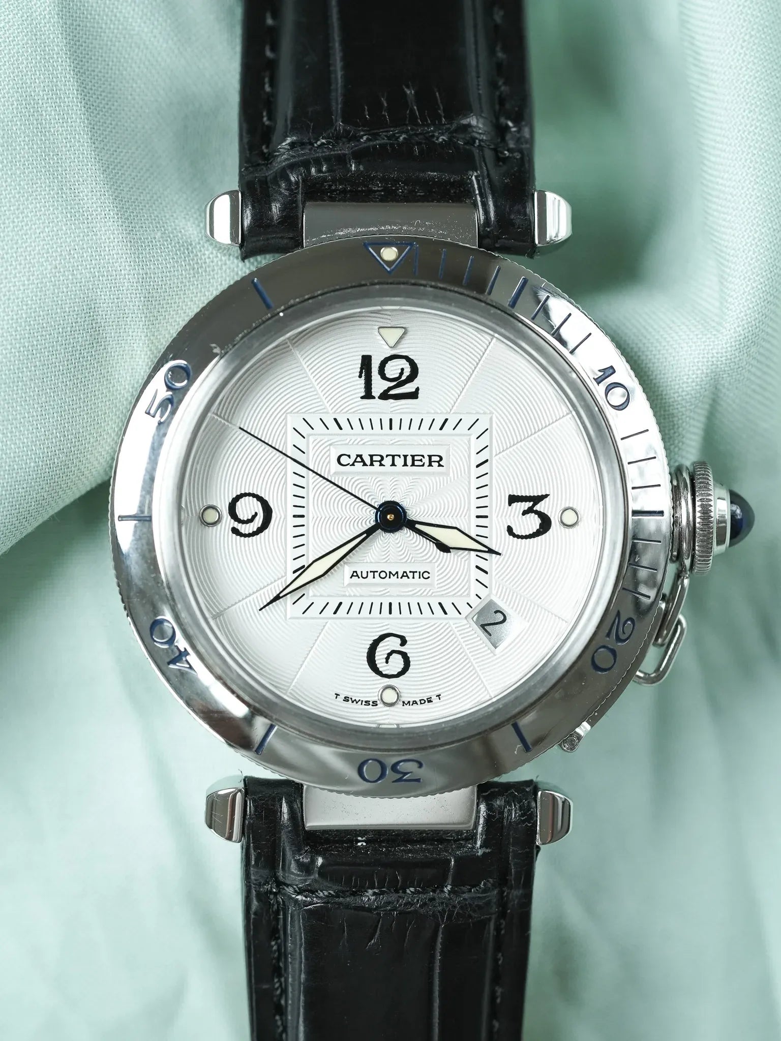 Cartier - Pasha 2378 Guilloché 38mm 钢 盒底玻璃 - 1990s