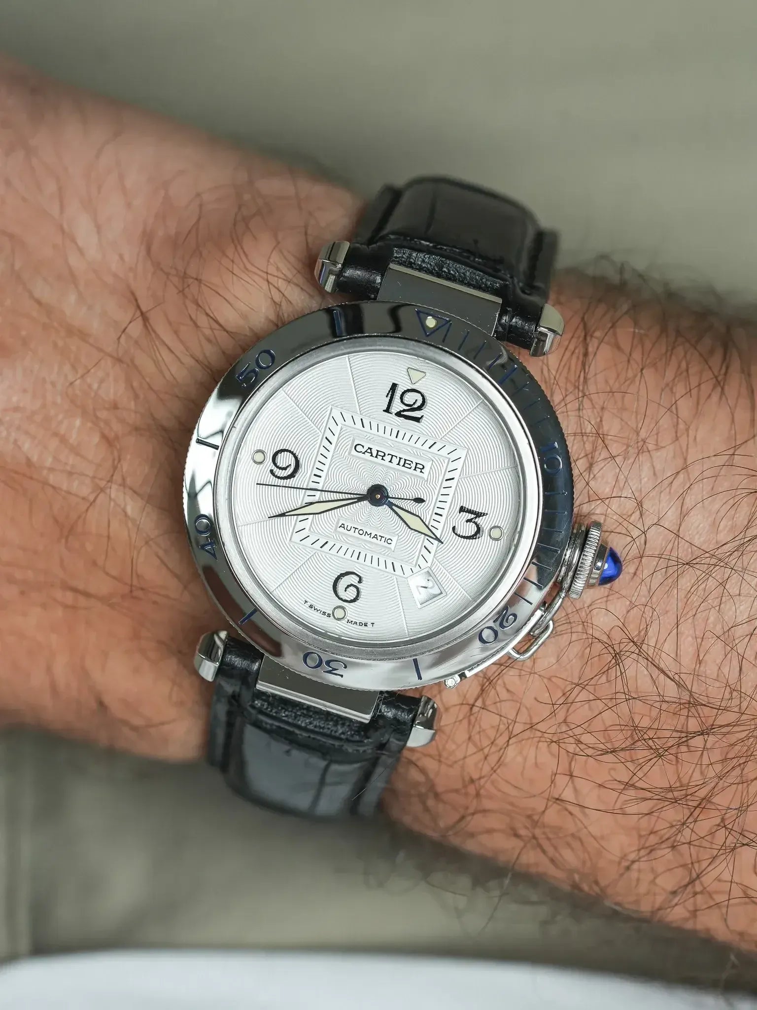 Cartier - Pasha 2378 Guilloché 38mm Acier Fond de boite verre - 1990s - Atelier Victor