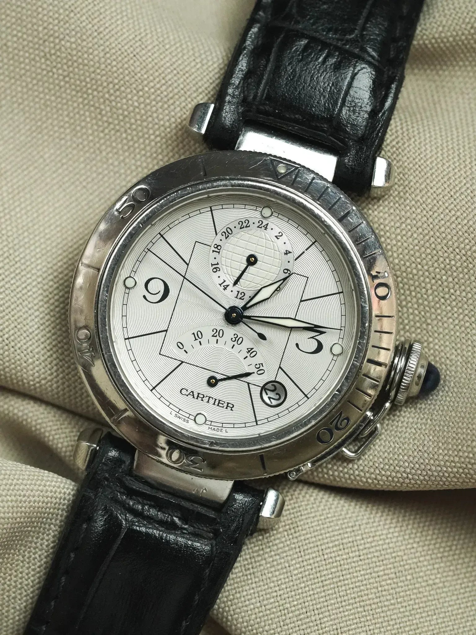 Cartier - Pasha 2388 24h Réserve de Marche Cuir boucle déployante - 2000s - Atelier Victor