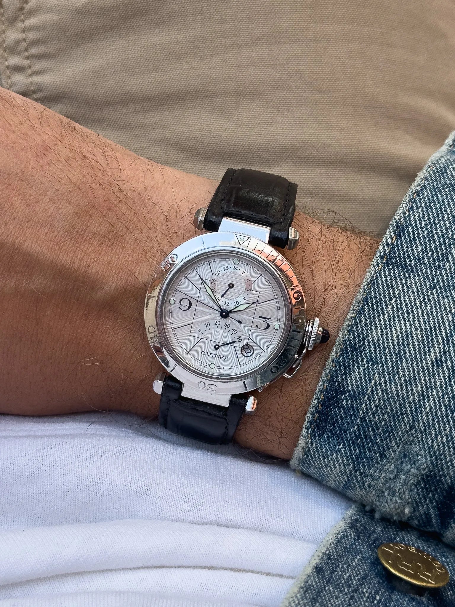 Cartier - Pasha 2388 24h Réserve de Marche Cuir boucle déployante - 2000s - Atelier Victor - Vintage Shop