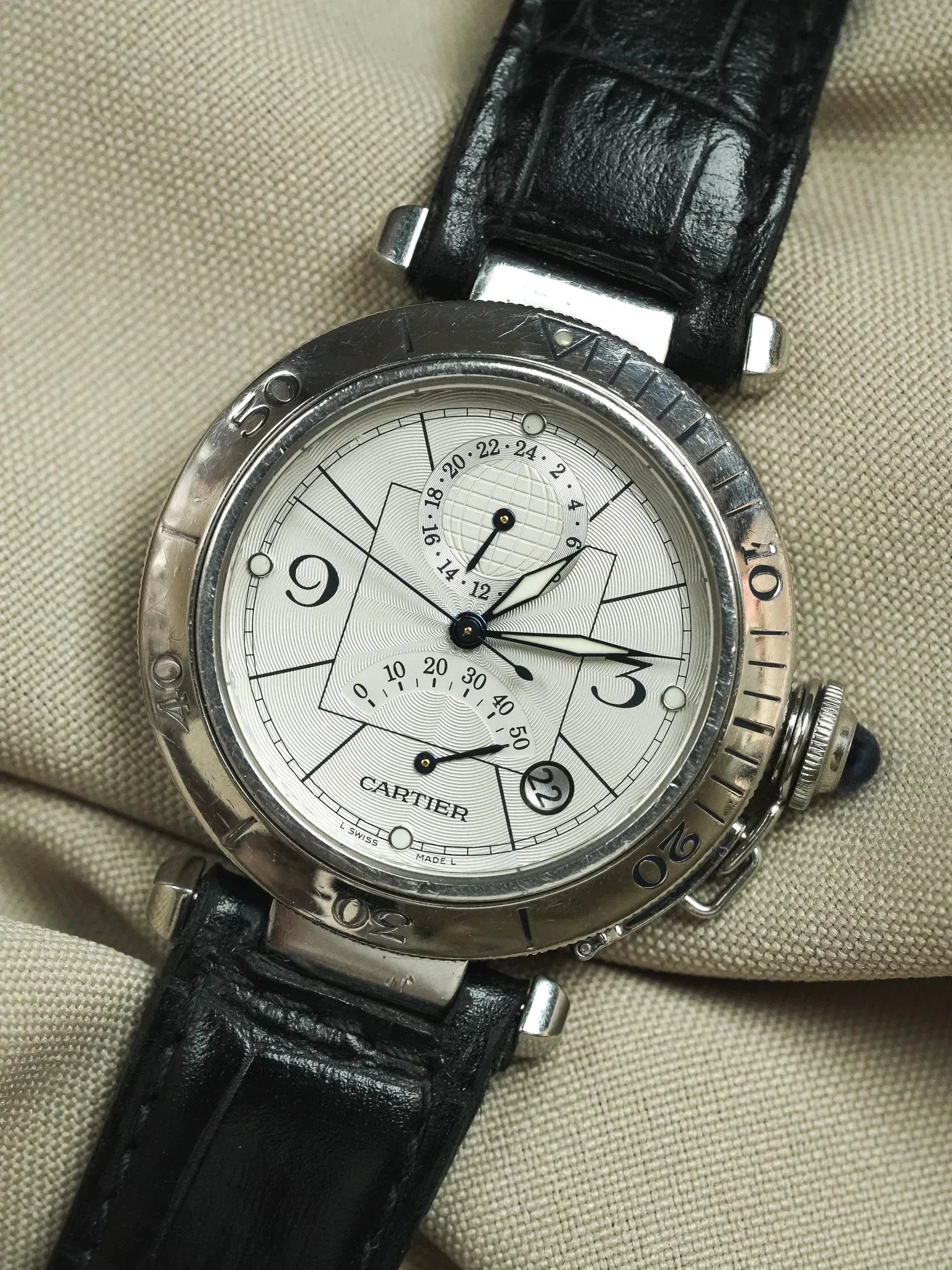 Cartier - Pasha 2388 24h Réserve de Marche Cuir boucle déployante - 2000s - Atelier Victor - Vintage Shop