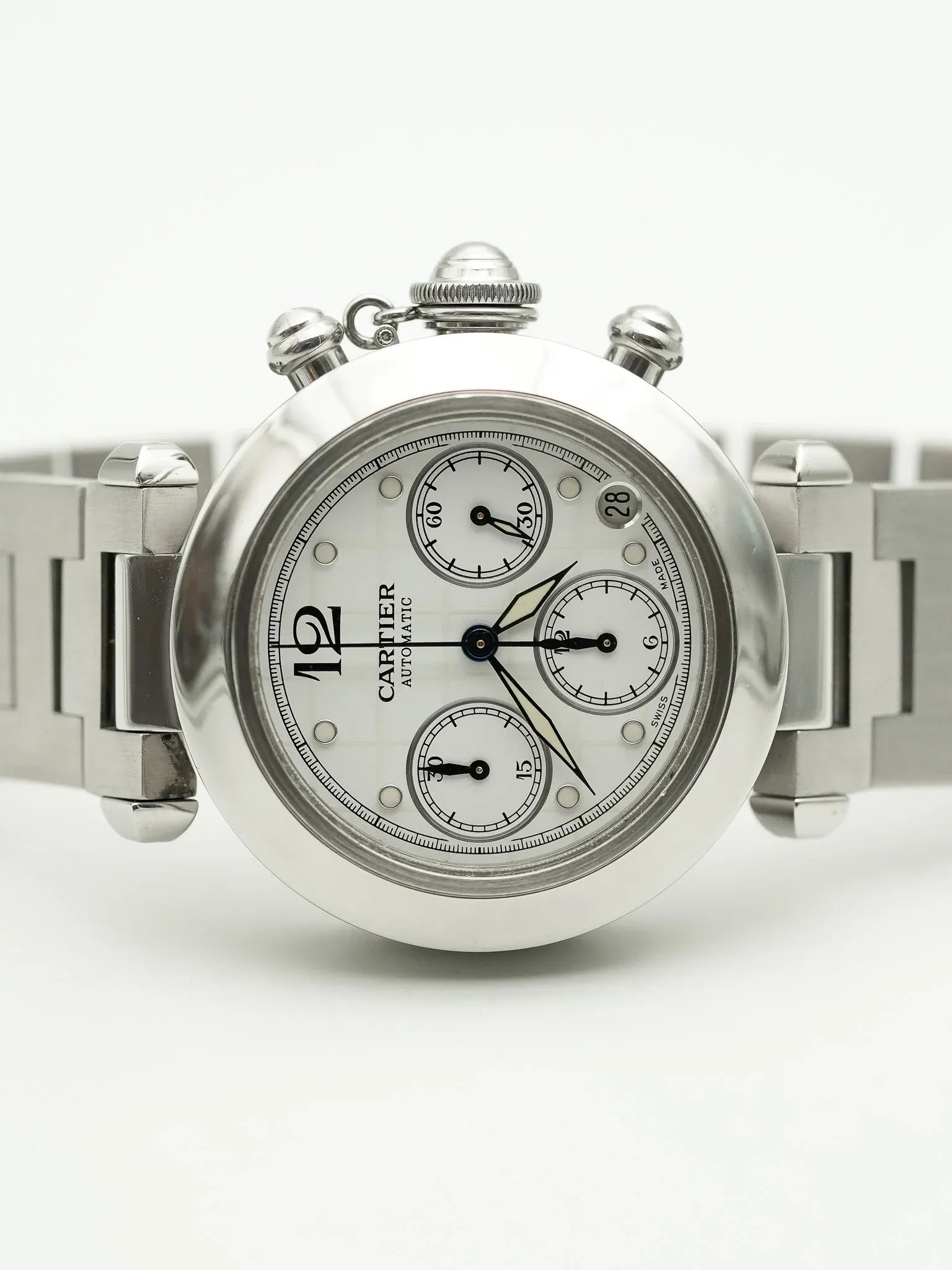 Cartier - Pasha 2412 Chronographe Blanc Quadrillé - 2000s - Atelier Victor - Vintage Shop