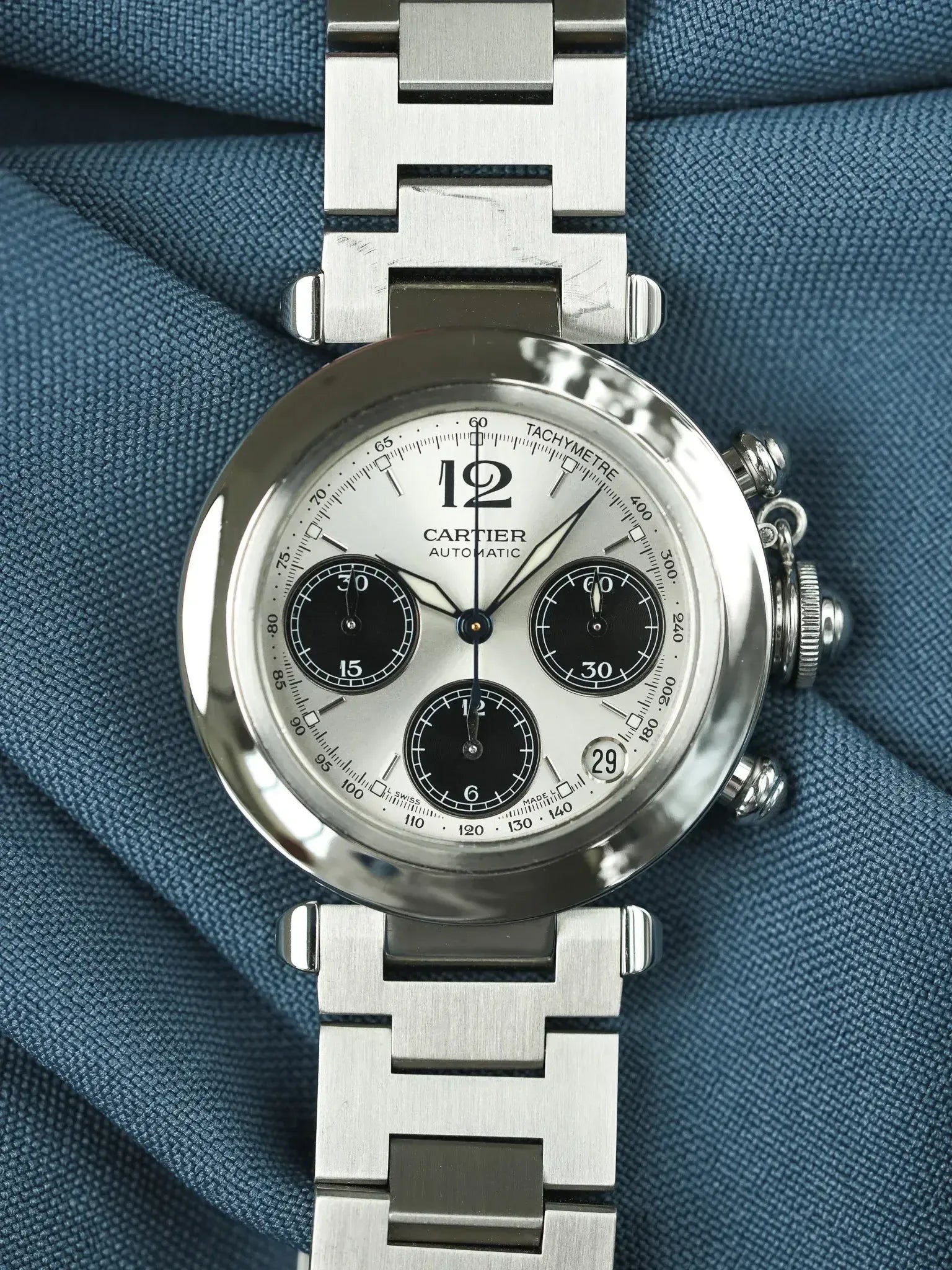 Cartier - Pasha 2412 Chronographe Panda Noir Acier - Papier - 2005 - Atelier Victor