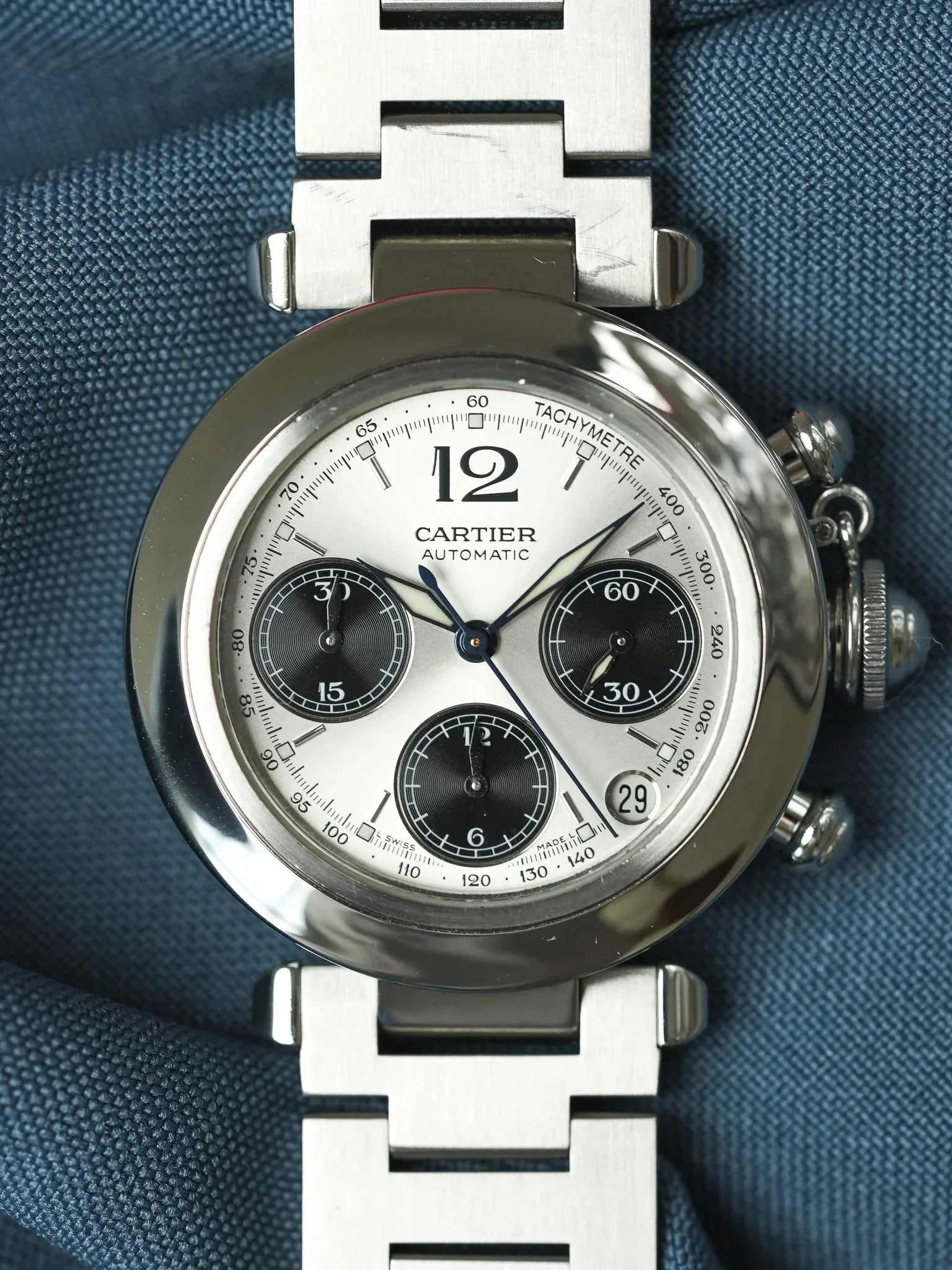 Cartier - Pasha 2412 Chronographe Panda Noir Acier - Papier - 2005 - Atelier Victor