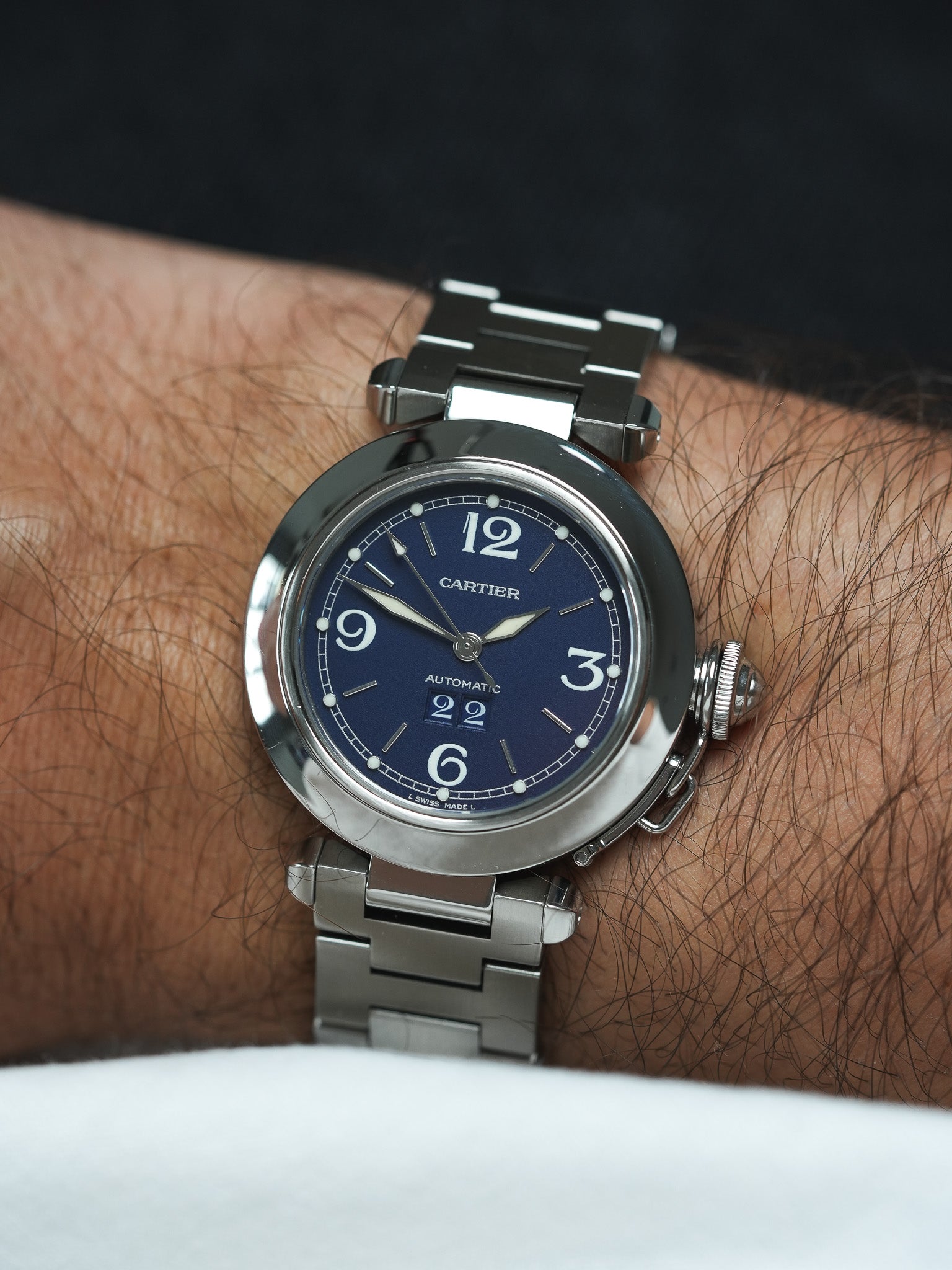 Cartier - Pasha 2475 Grande Data Acciaio Blu 35mm - anni 2000