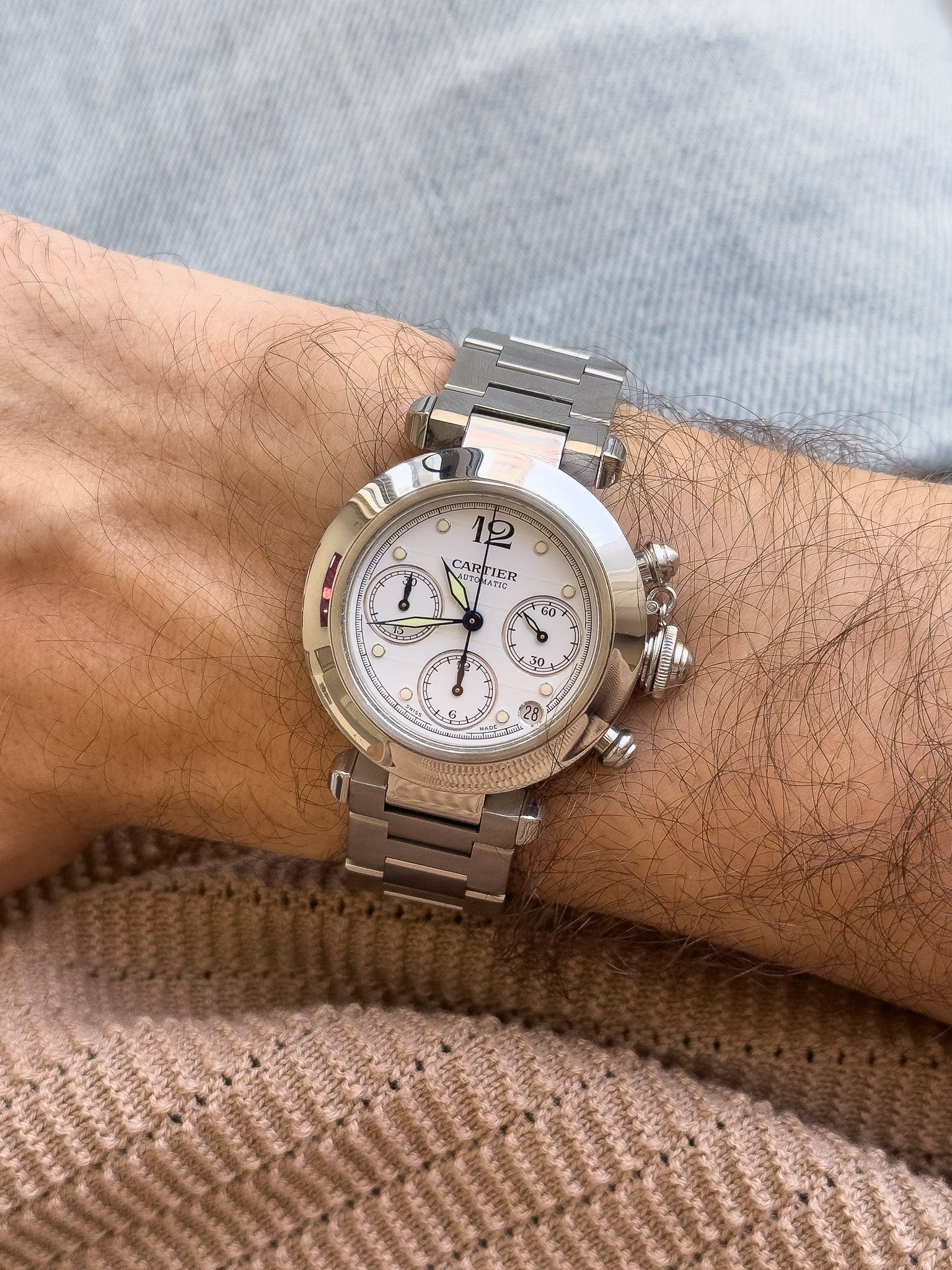 Cartier - Pasha Chronographe Blanc Quadrillé - 2000s - Atelier Victor - Vintage Shop