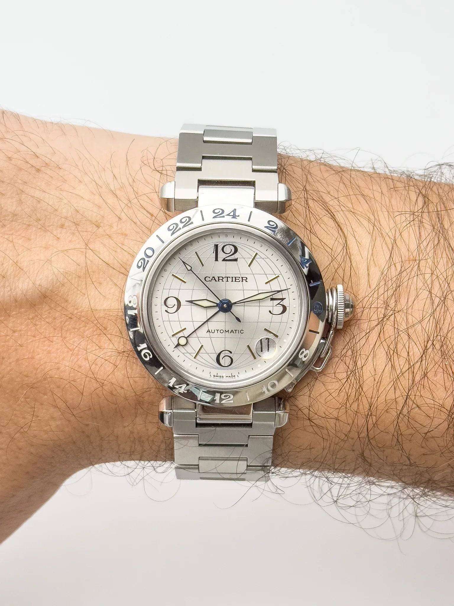 Cartier - Pasha GMT 35mm Cadran Argent - 2000s - Atelier Victor - Vintage Shop