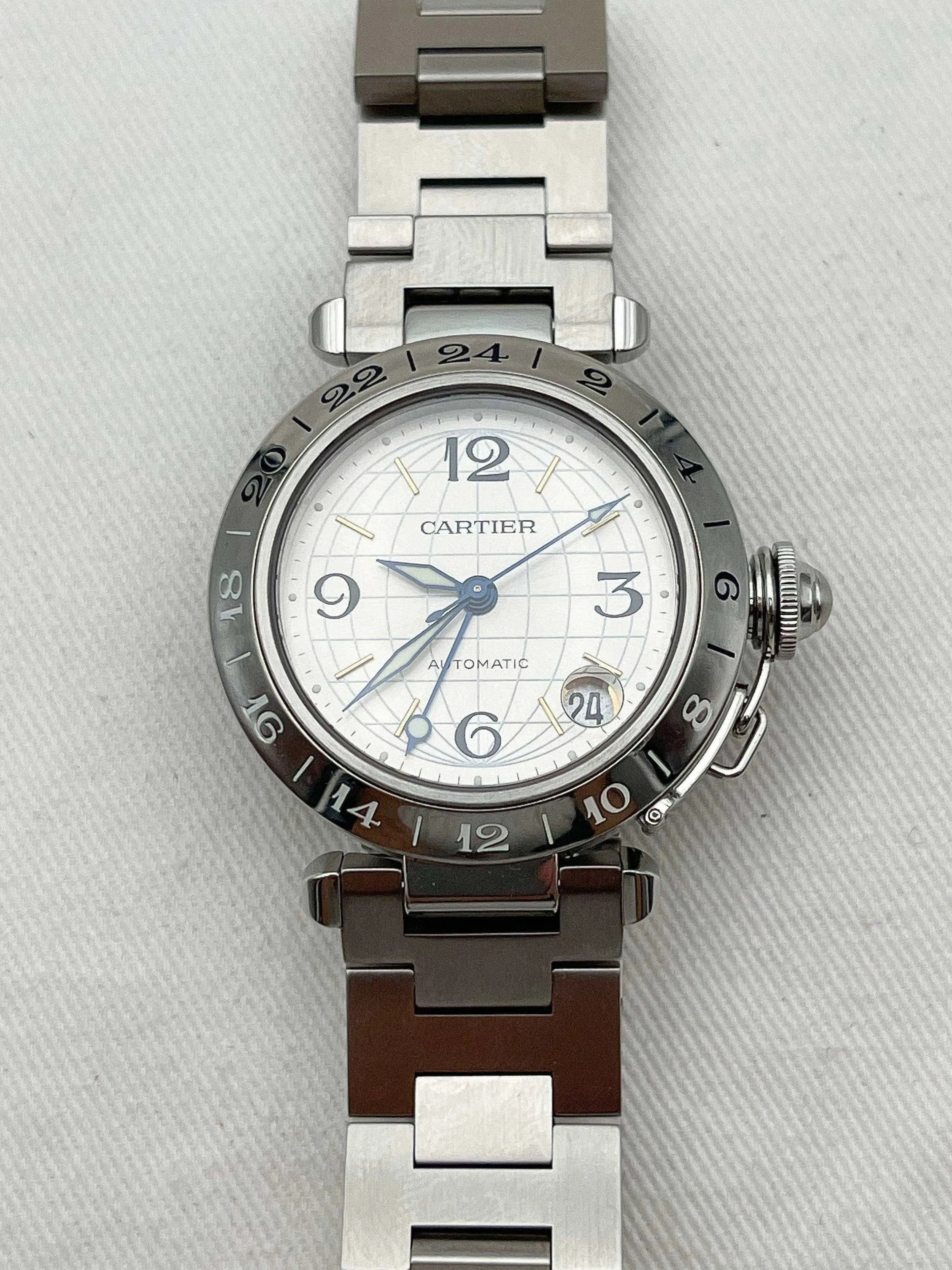 Cartier - Pasha GMT Cadran acier - boite - 2000S - Atelier Victor - Vintage Shop