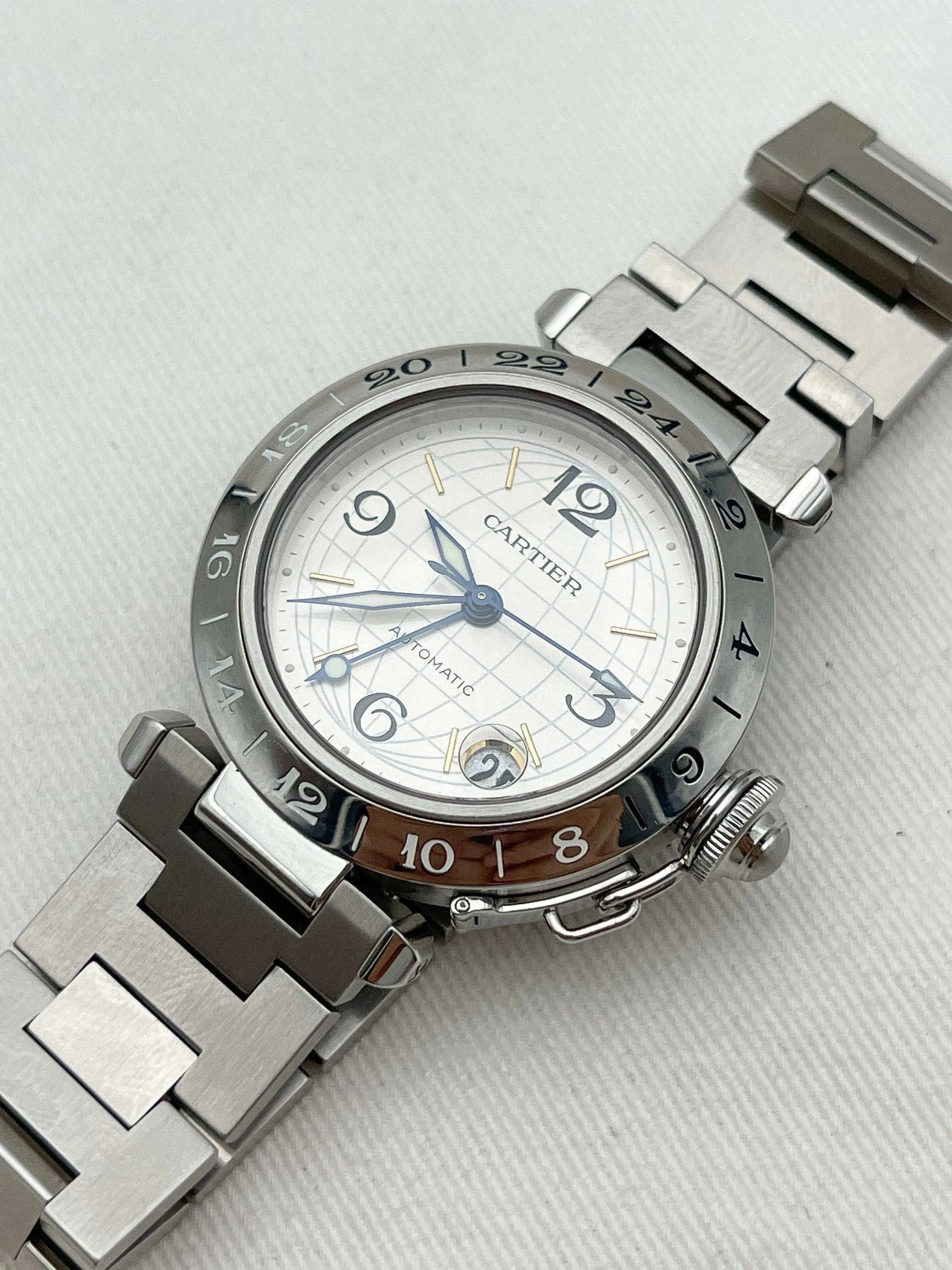 Cartier - Pasha GMT Cadran acier - boite - 2000S - Atelier Victor - Vintage Shop