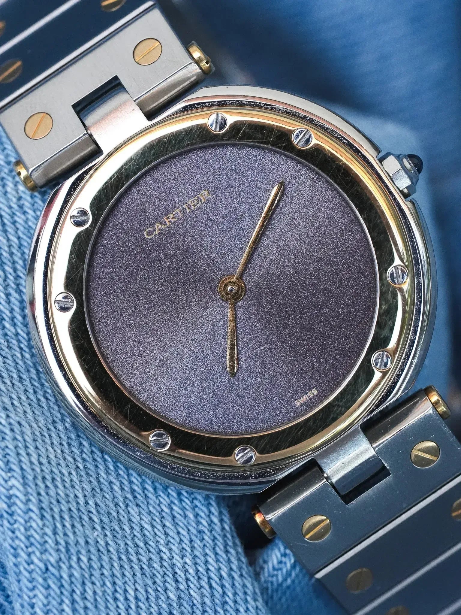 Cartier - Rare Santos Vendome Cadran gris reflet violet - 1980S - Atelier Victor