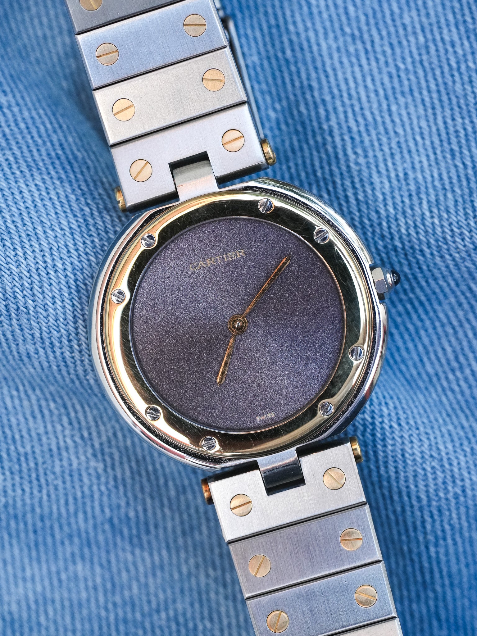 Cartier - Rare Santos Vendome Cadran gris reflet violet - 1980S - Atelier Victor - Vintage Shop