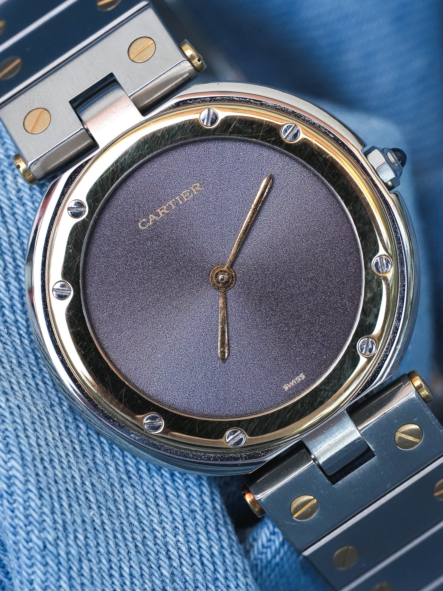 Cartier - Rare Santos Vendome Cadran gris reflet violet - 1980S - Atelier Victor - Vintage Shop