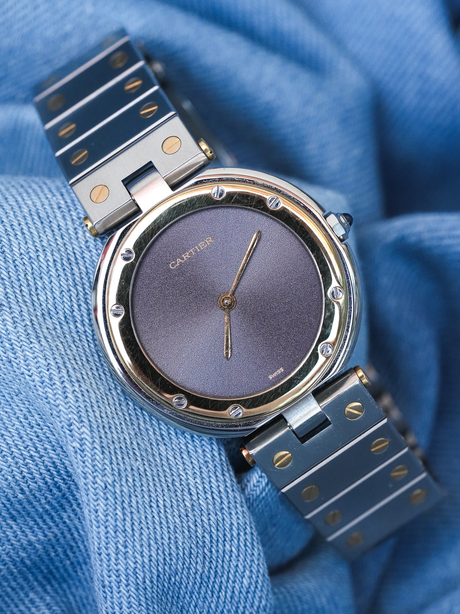 Cartier - Rare Santos Vendome Cadran gris reflet violet - 1980S - Atelier Victor - Vintage Shop