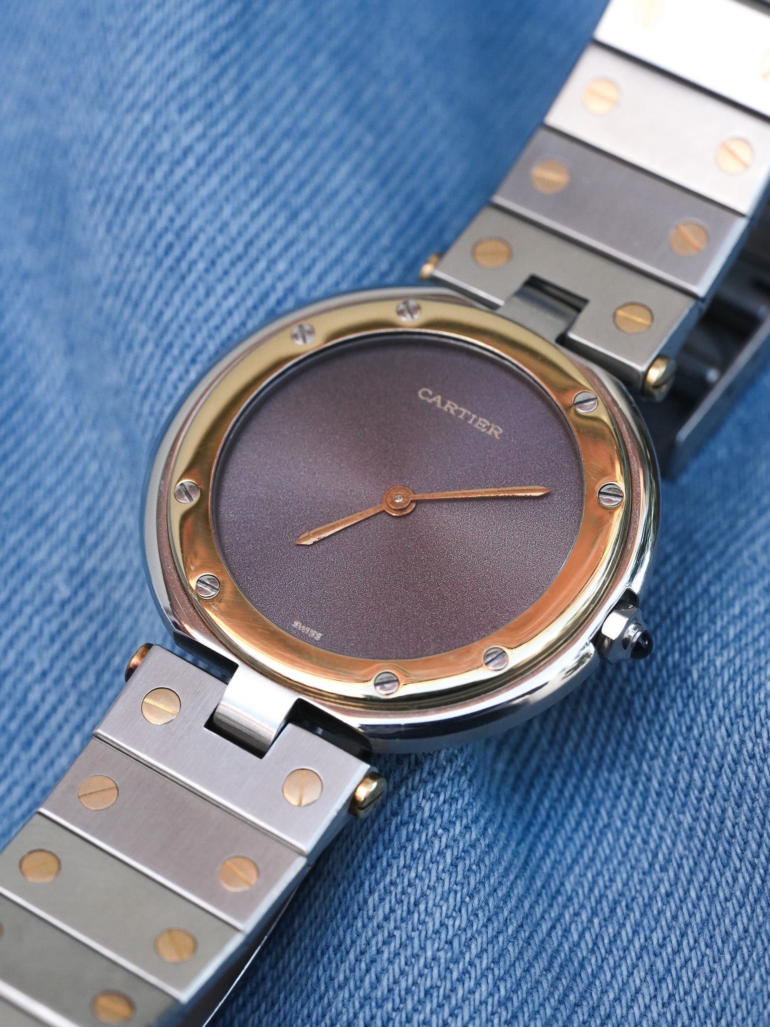 Cartier - Rare Santos Vendome Cadran gris reflet violet - 1980S - Atelier Victor - Vintage Shop