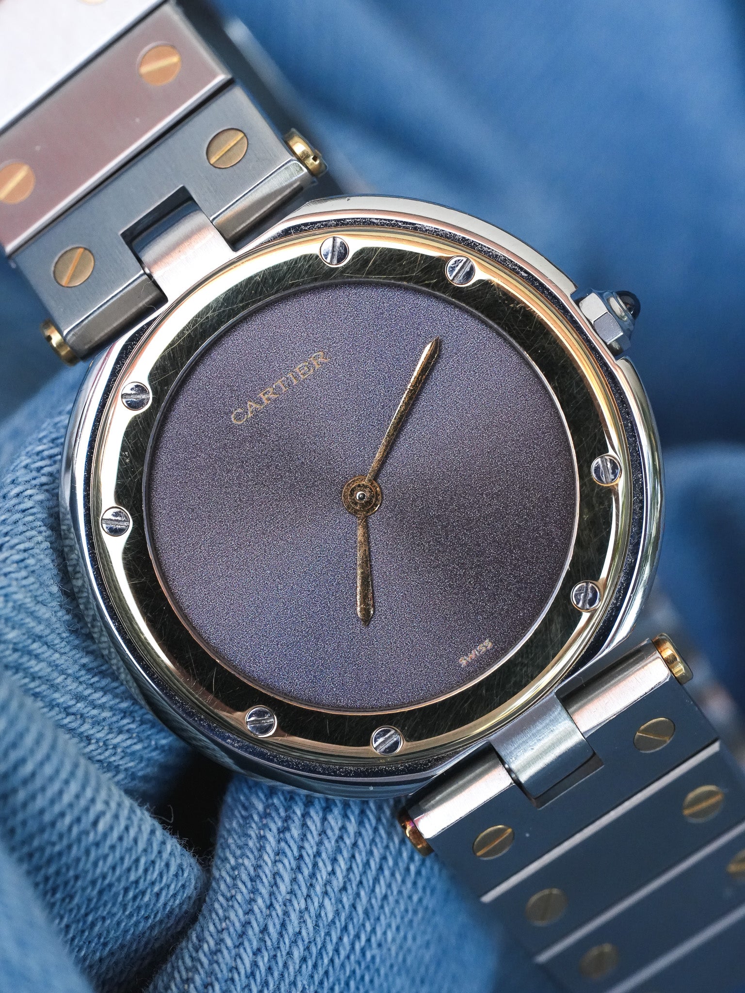 Cartier - Rare Santos Vendome Cadran gris reflet violet - 1980S - Atelier Victor - Vintage Shop