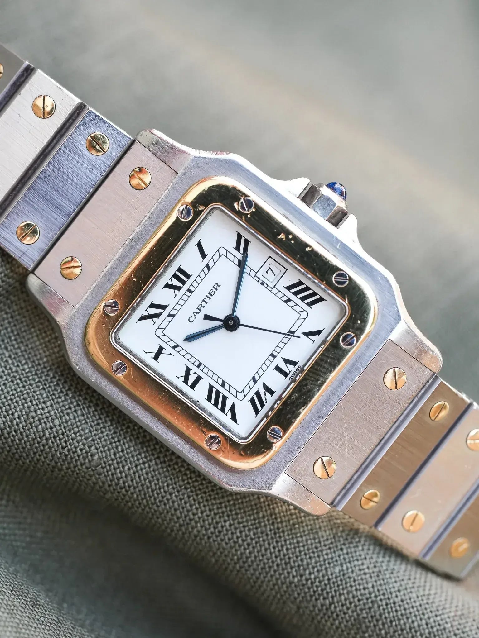 Cartier - La fameuse Santos 2961 or et acier - 1980s - Atelier Victor