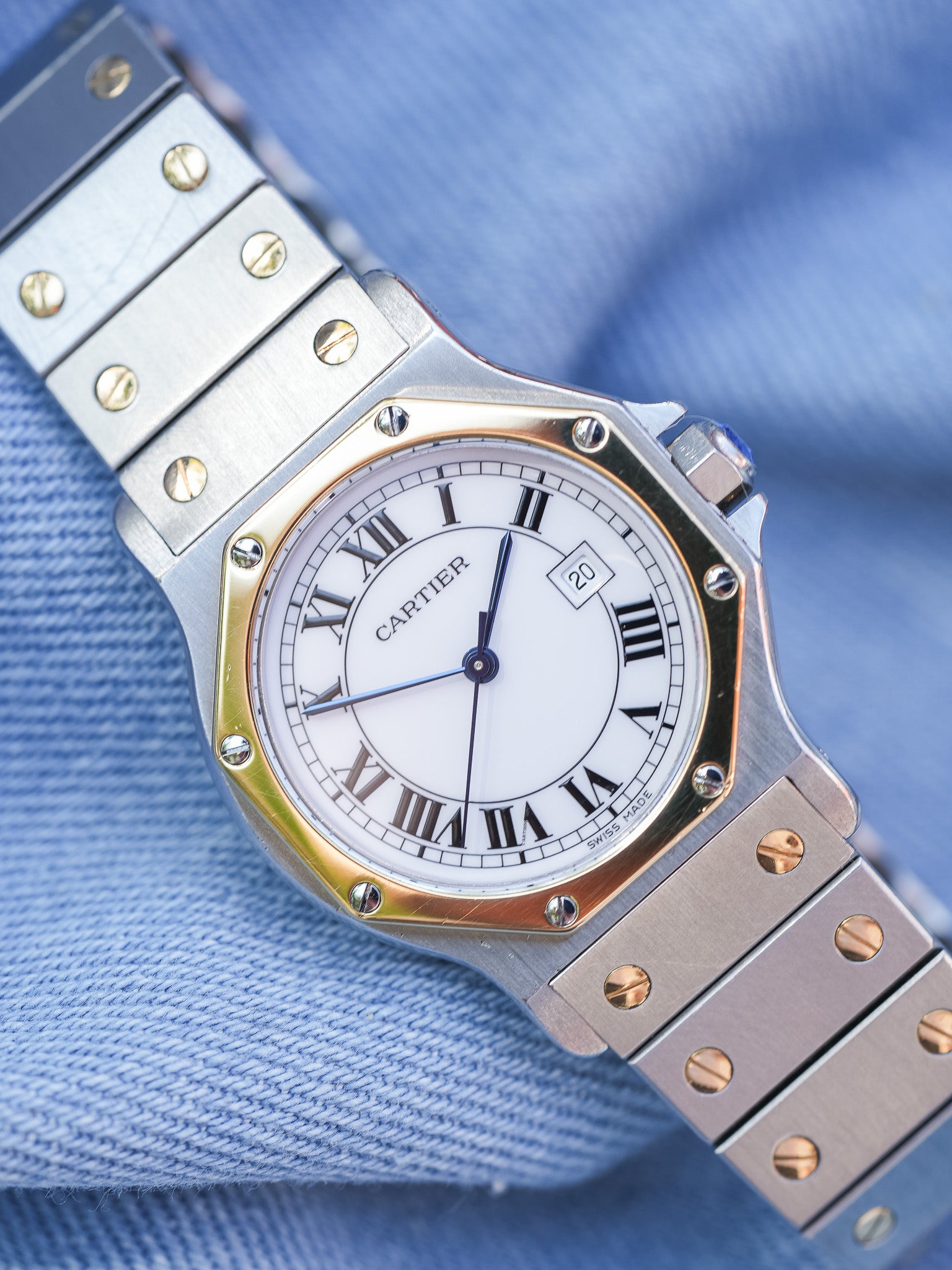 Cartier - Santos 2966 Octogonale Acier Or Grand Modèle Automatique - 1990s - Atelier Victor - Vintage Shop