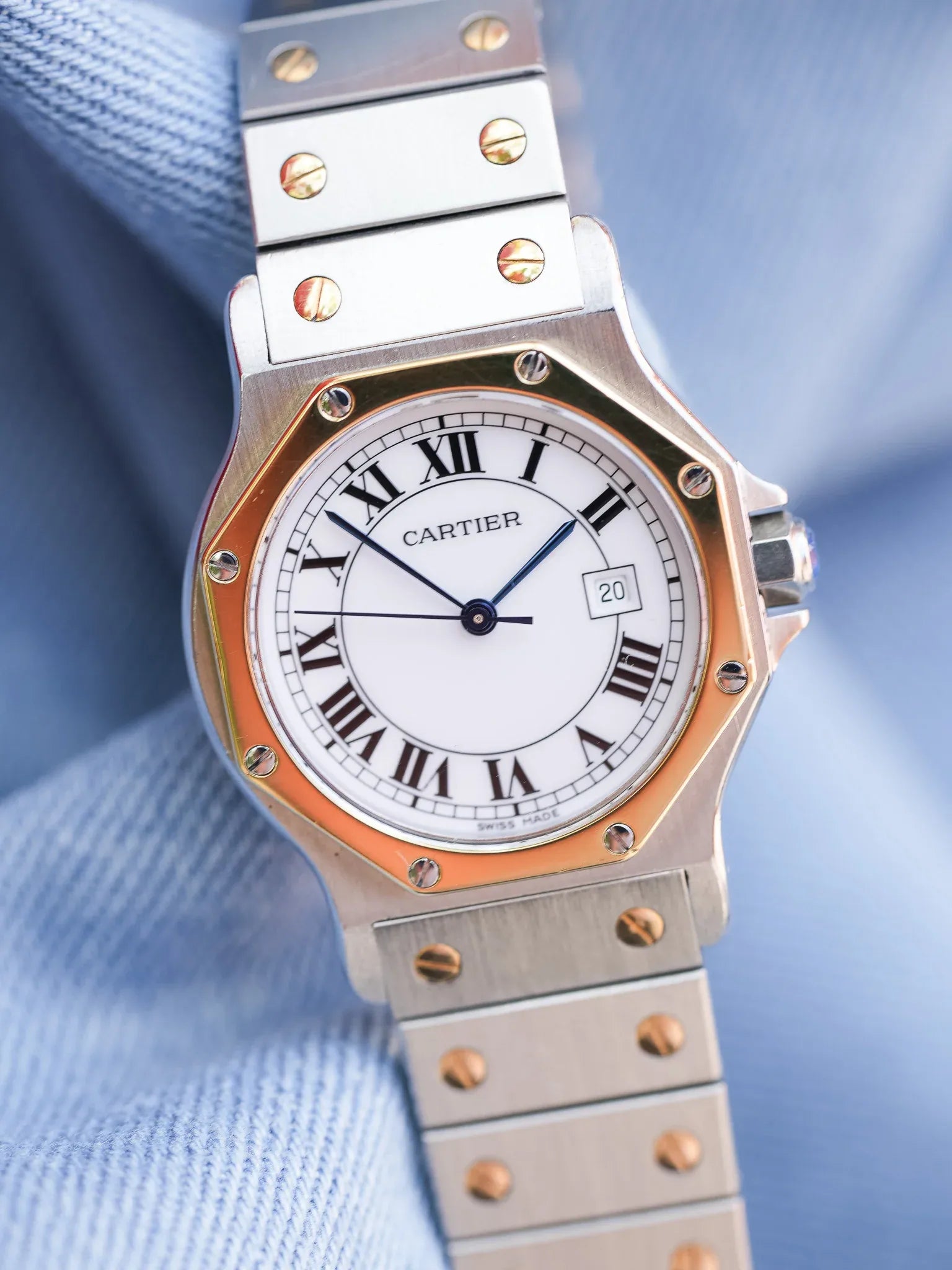 Cartier - Santos 2966 Octogonale Acier Or Grand Modèle Automatique - 1990s - Atelier Victor - Vintage Shop
