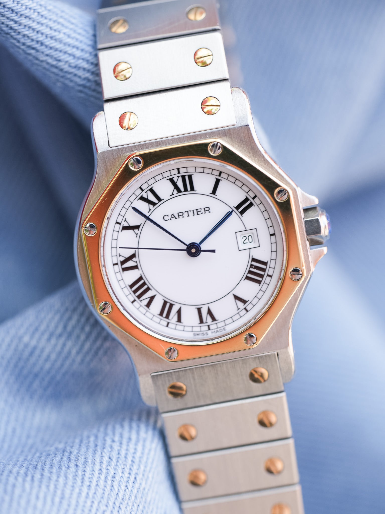 Cartier - Santos 2966 Octogonale Acier Or Grand Modèle Automatique - 1990s - Atelier Victor - Vintage Shop