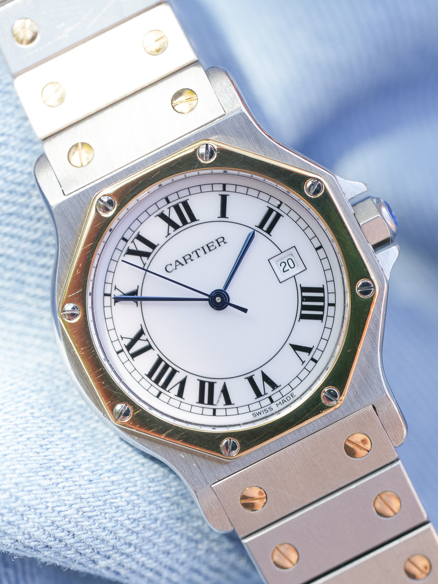 Cartier - Santos 2966 Octogonale Acier Or Grand Modèle Automatique - 1990s - Atelier Victor - Vintage Shop